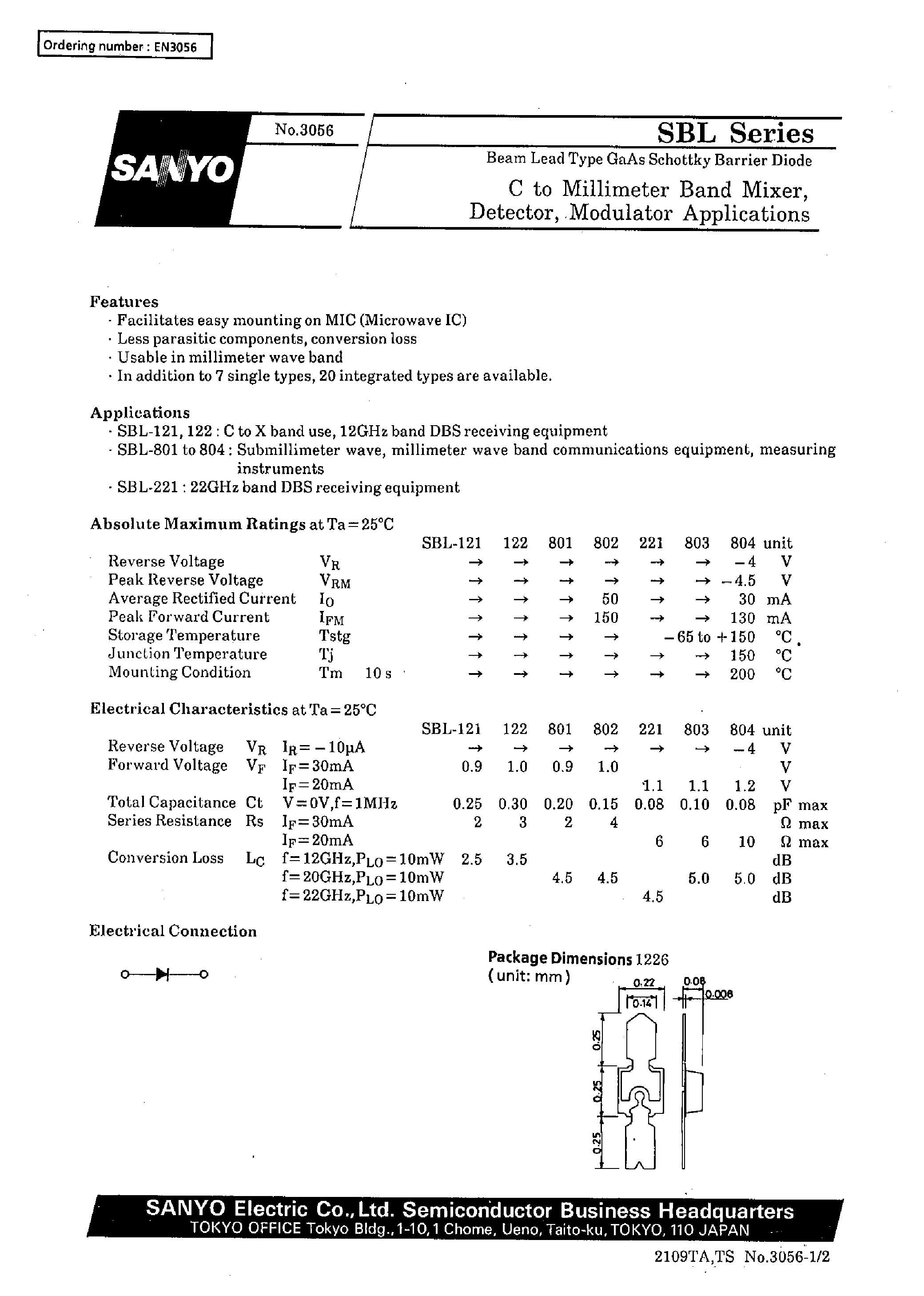 Datasheet SBL-221 - C to Millimeter Band Mixer/ Detector/ Modulator Applications page 1