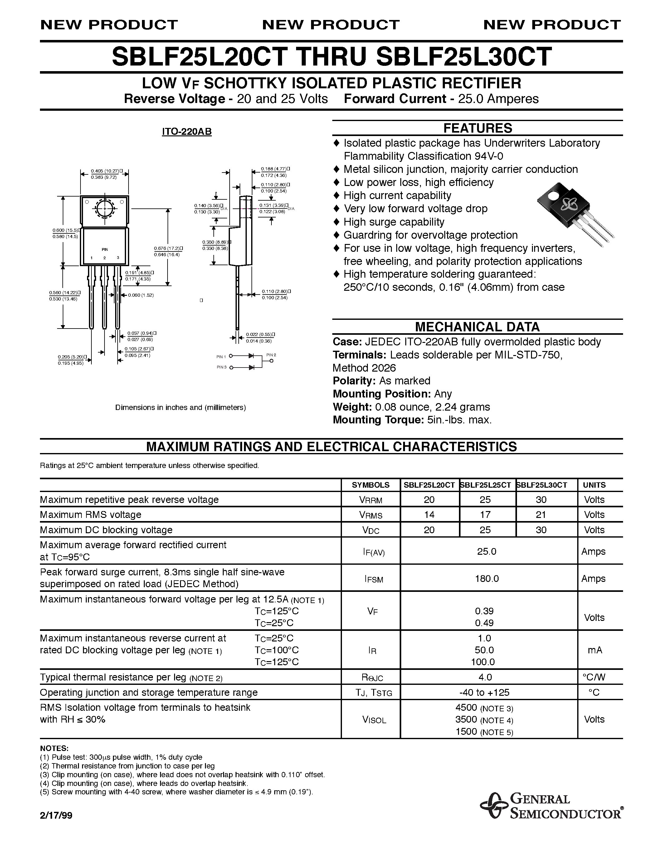 Datasheet SBLF25L30CT page 1 Datasheet SBLF25L30CT - LOW VF SCHOTTKY ISOLATED PLASTIC RECTIFIER page 1