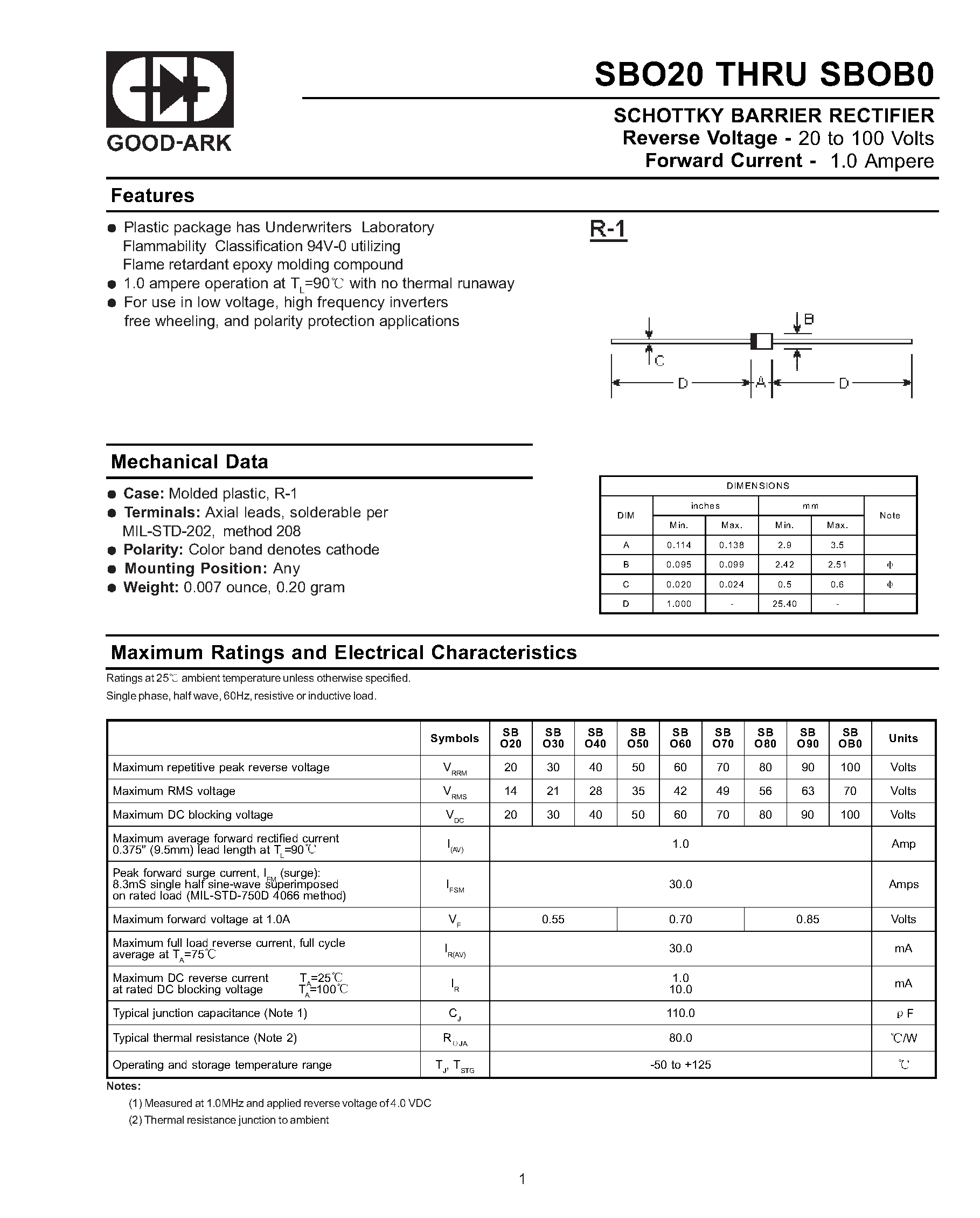 Datasheet SBO60 page 1 Datasheet SBO60 - SCHOTTKY BARRIER RECTIFIER page 1