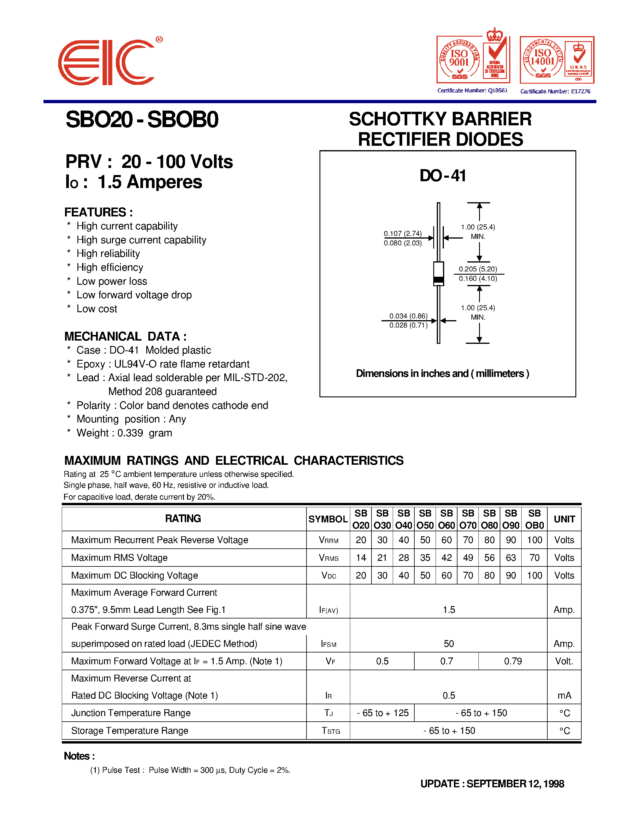 Даташит на микросхему SBO70 страница 1 Даташит SBO70 - SCHOTTKY BARRIER RECTIFIER DIODES страница 1