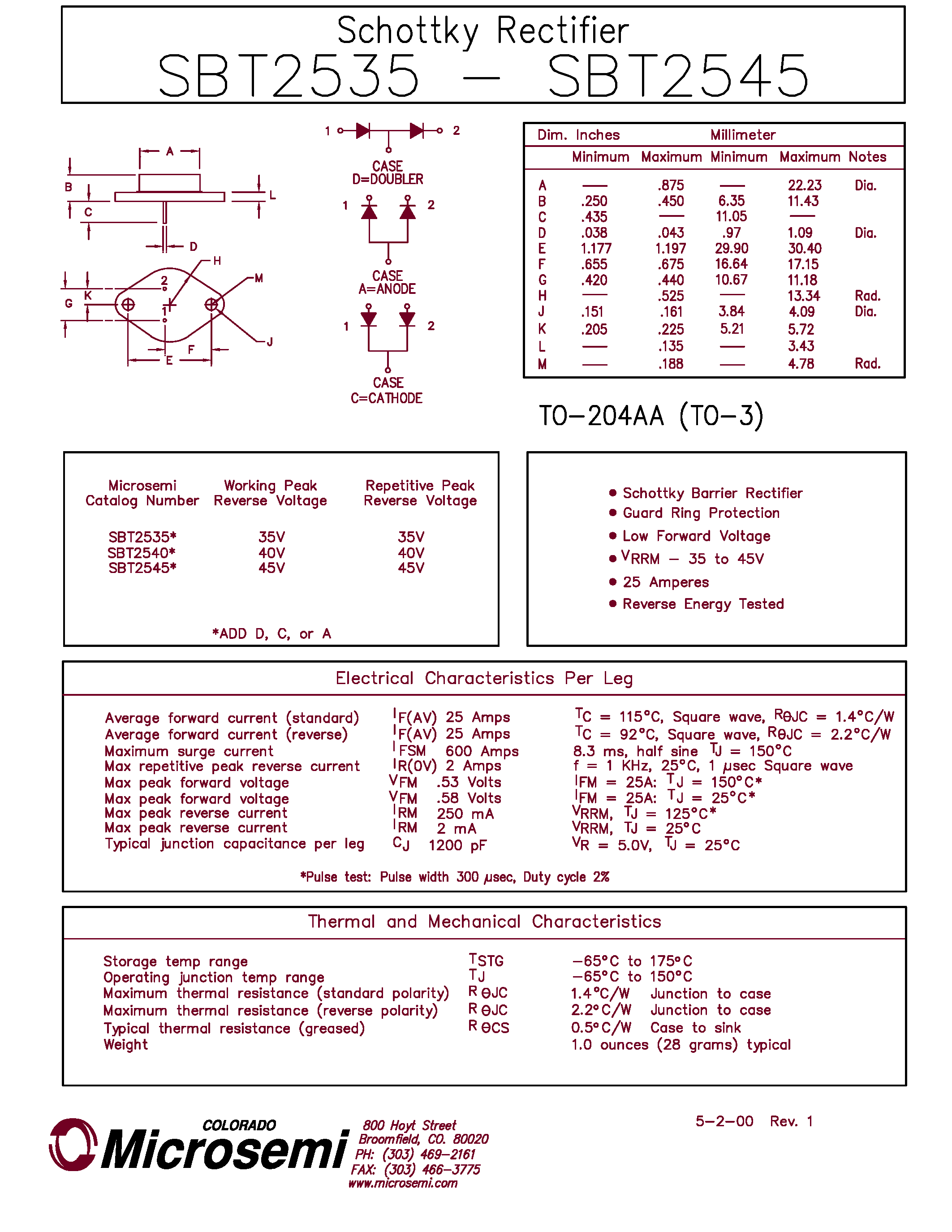Datasheet SBT2545 page 1 Datasheet SBT2545 - Schottky Rectifier page 1