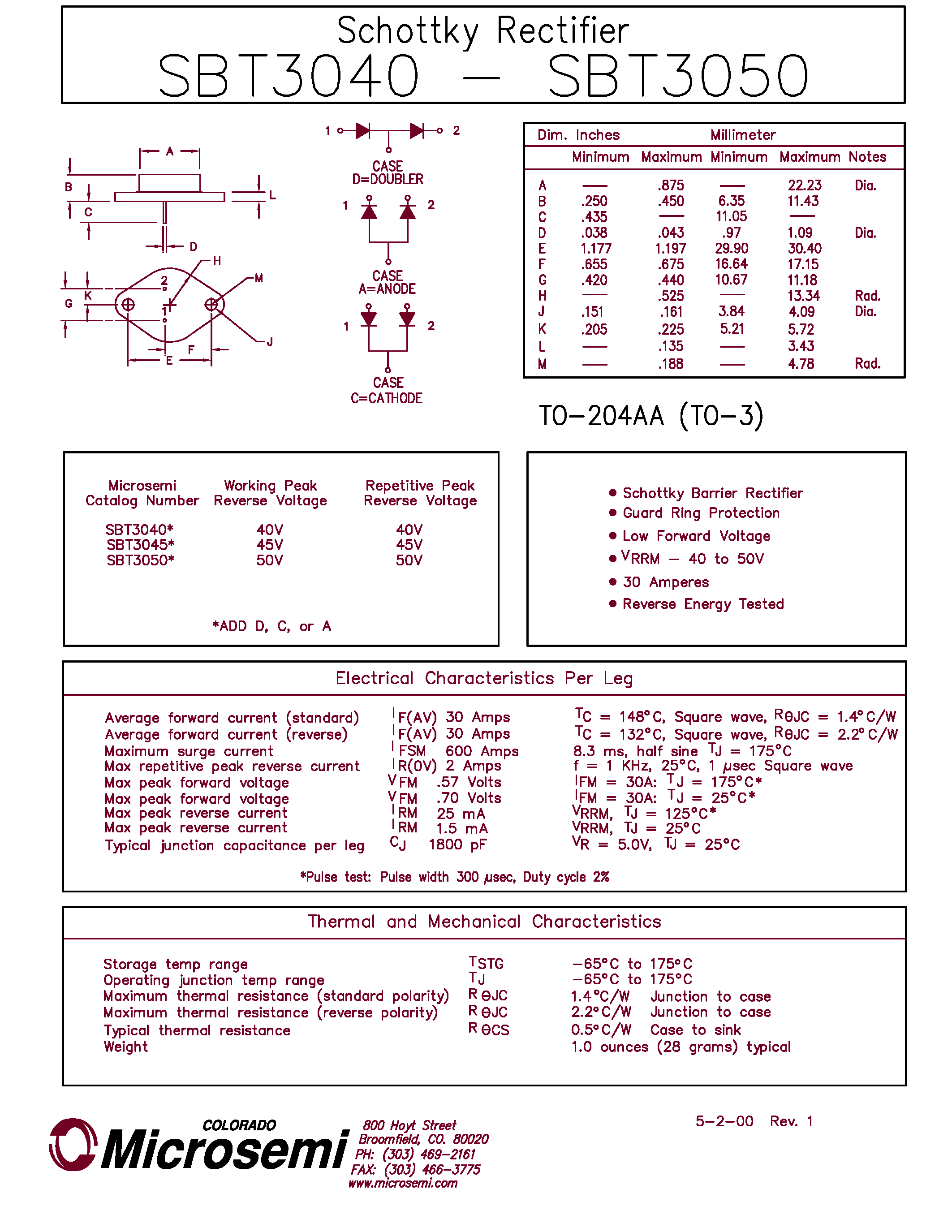 Datasheet SBT3045 page 1 Datasheet SBT3045 - Schottky Rectifier page 1