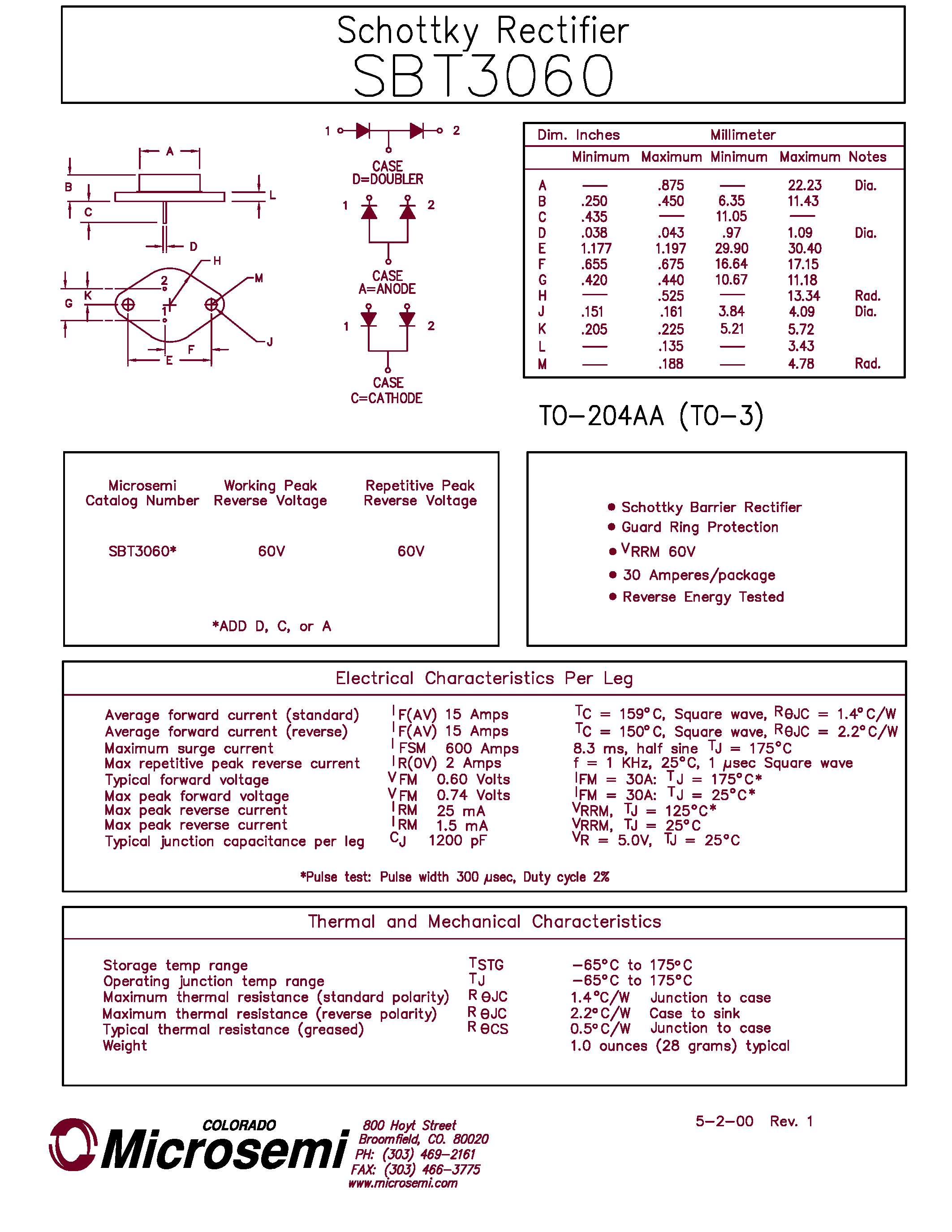 Datasheet SBT3060 page 1 Datasheet SBT3060 - Schottky Rectifier page 1