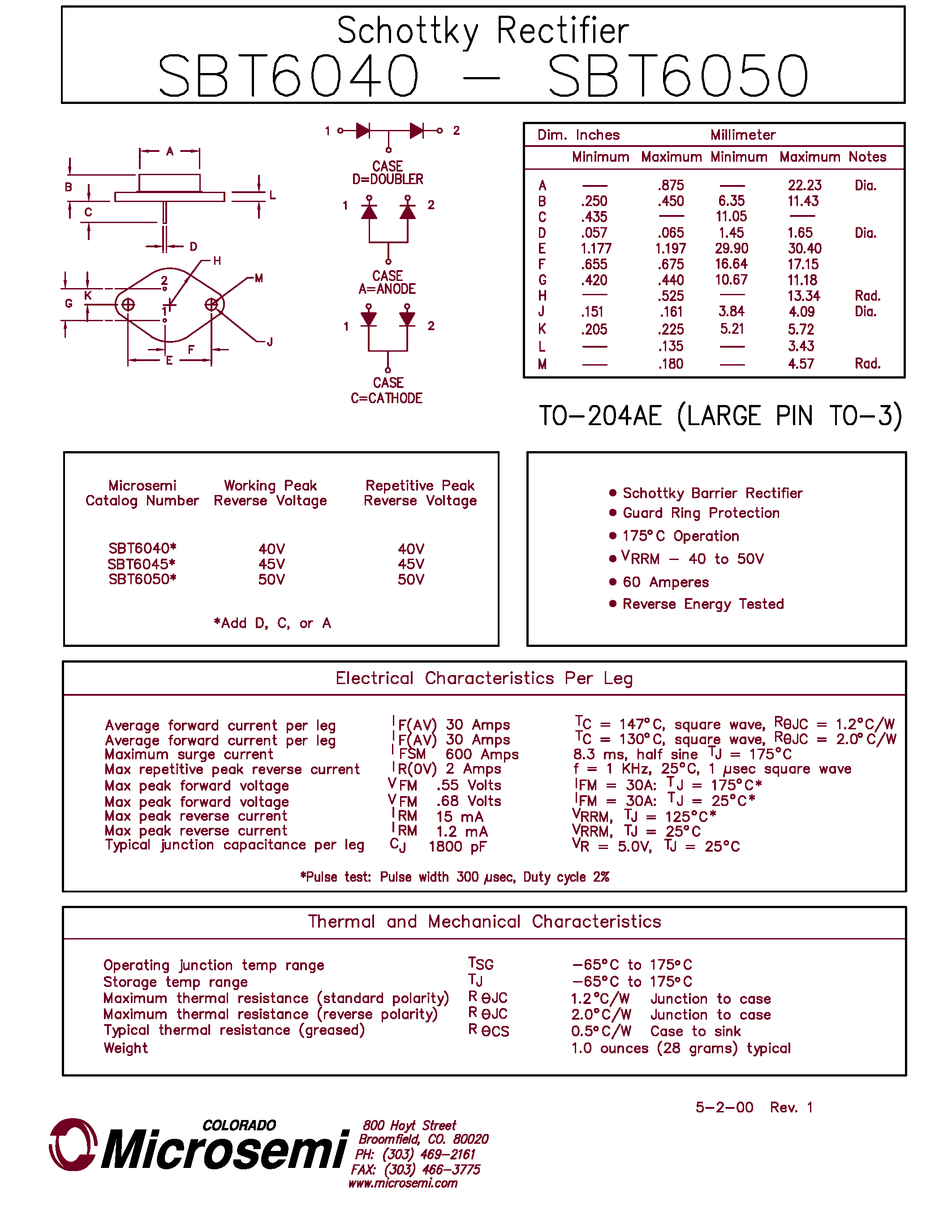 Datasheet SBT6045 page 1 Datasheet SBT6045 - Schottky Rectifier page 1