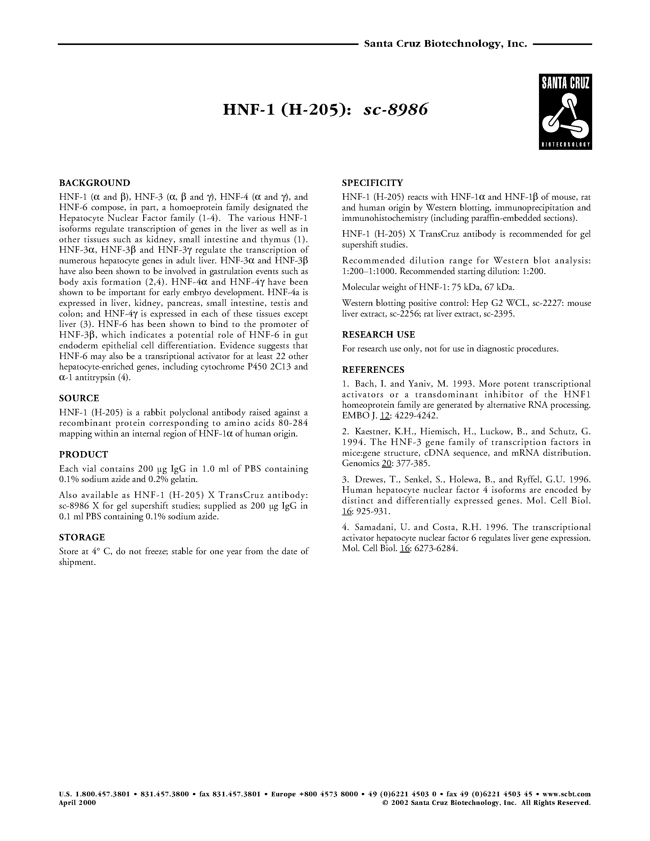 Даташит SC-8986 - HNF-1 (H-205) страница 1