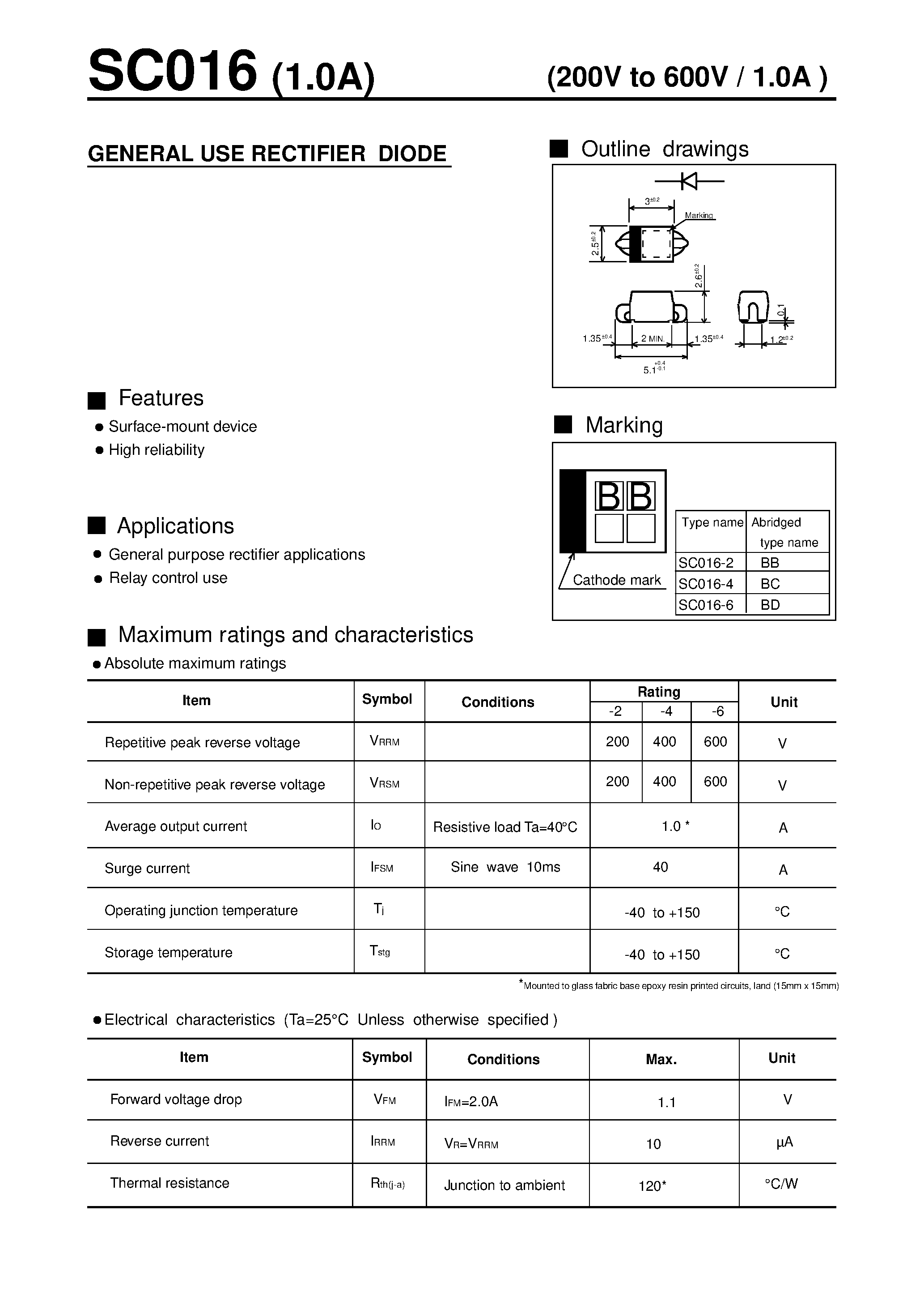 Datasheet SC016 page 1 Datasheet SC016 - GENERAL USE RECTIFIER DIODE page 1