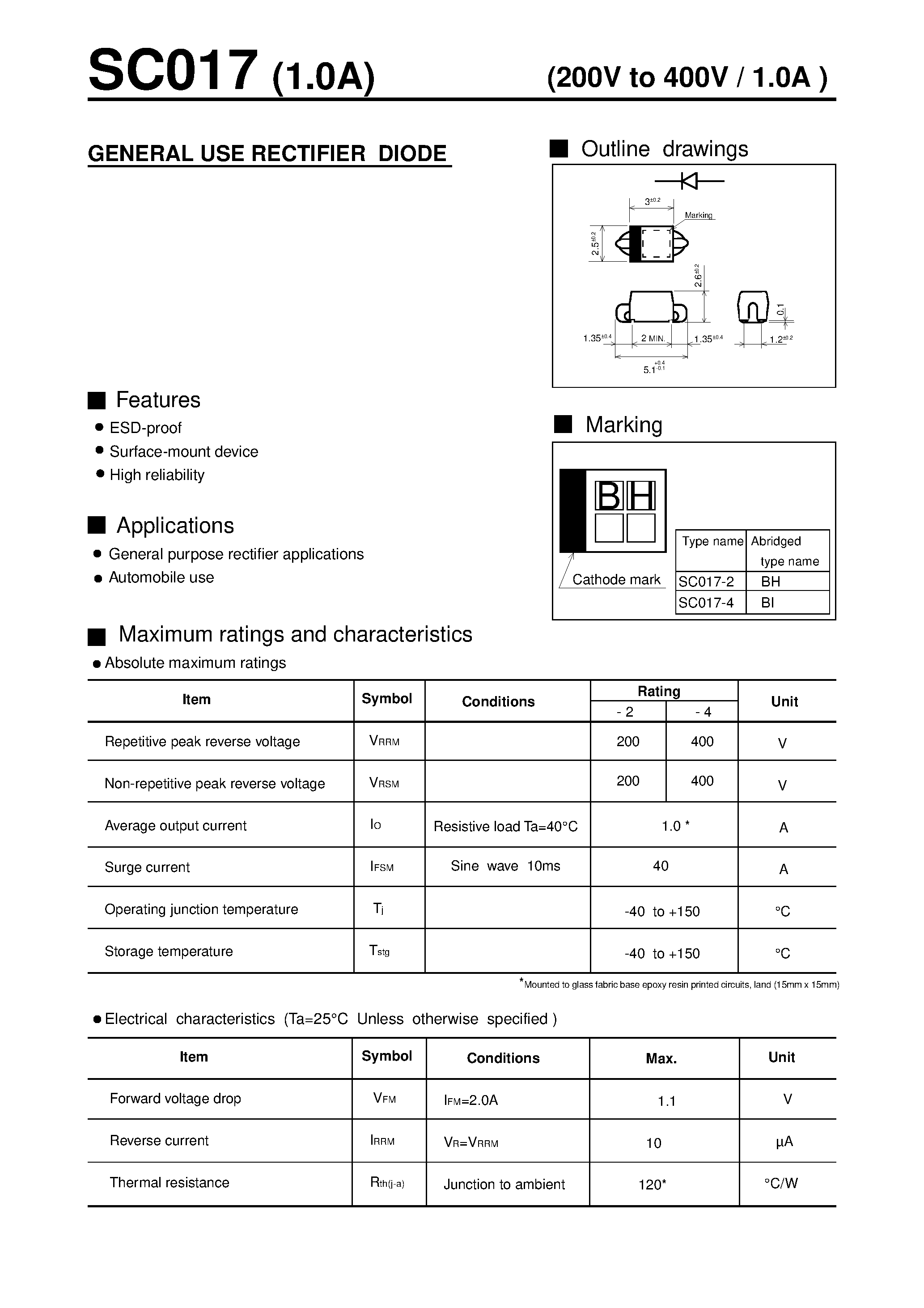 Datasheet SC017 - GENERAL USE RECTIFIER DIODE page 1
