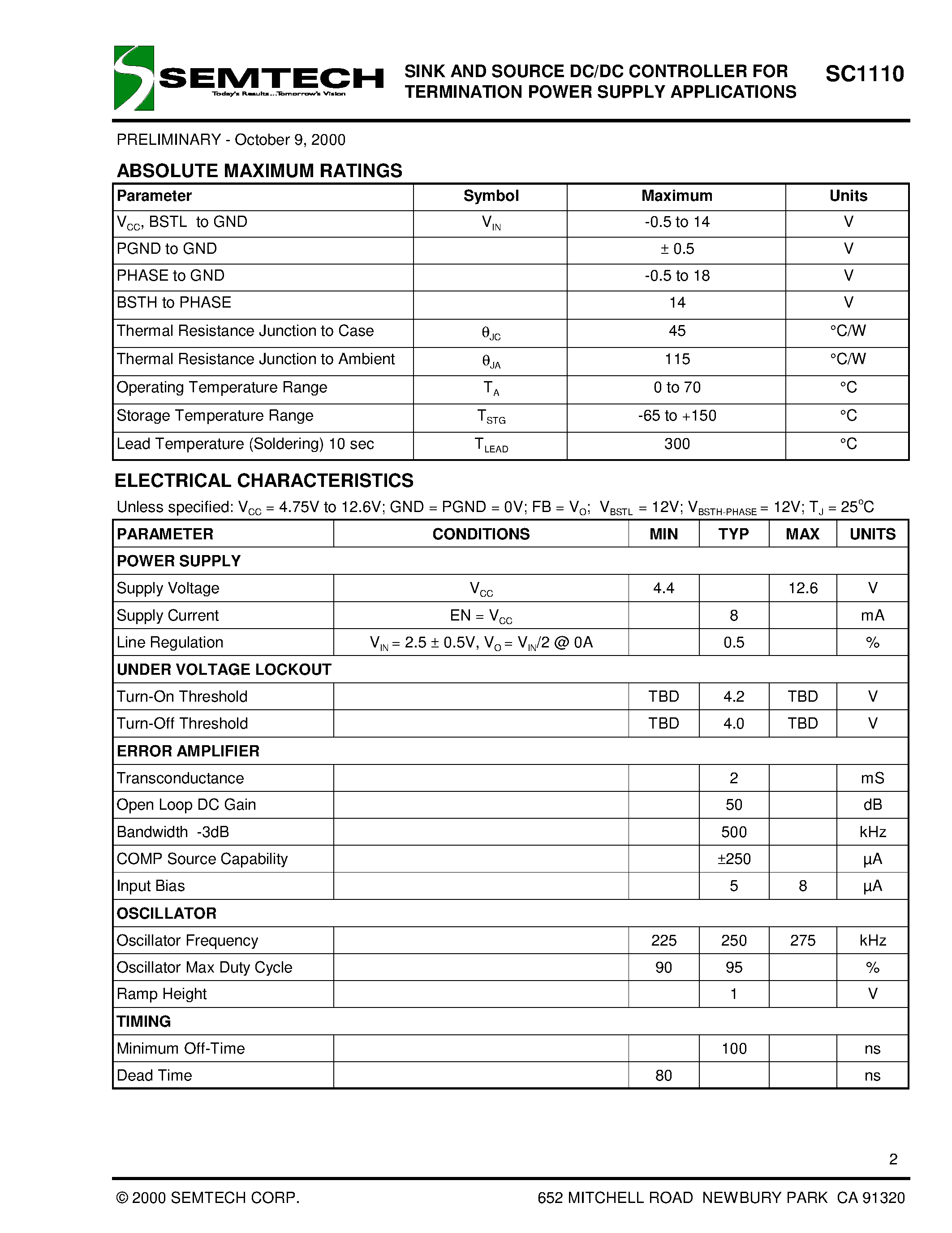 Datasheet SC111 - 0.8AMP POSITIVE VOLTAGE REGULATOR page 2