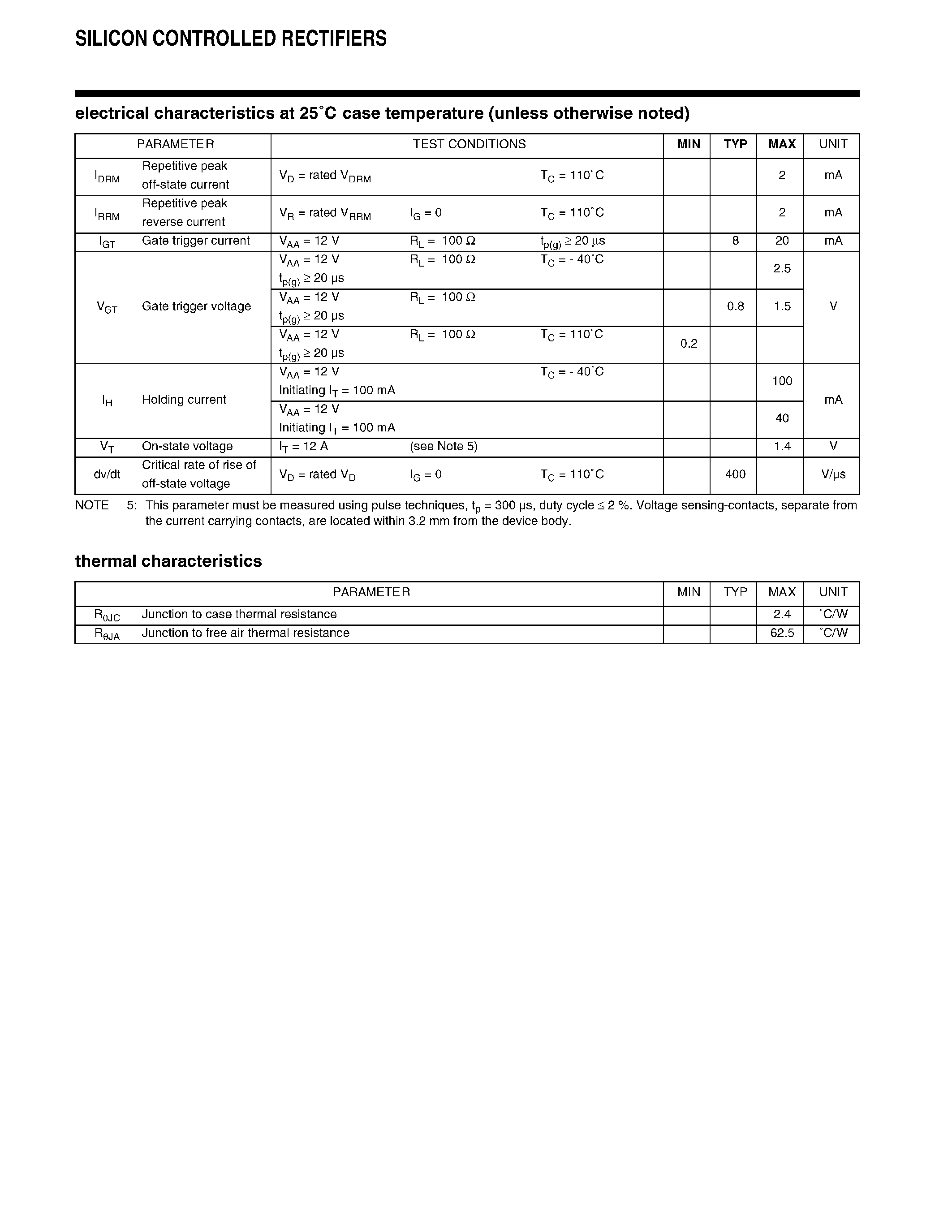 Datasheet SC12-600-100 page 2 Datasheet SC12-600-100 - SILICON CONTROLLED RECTIFIERS page 2
