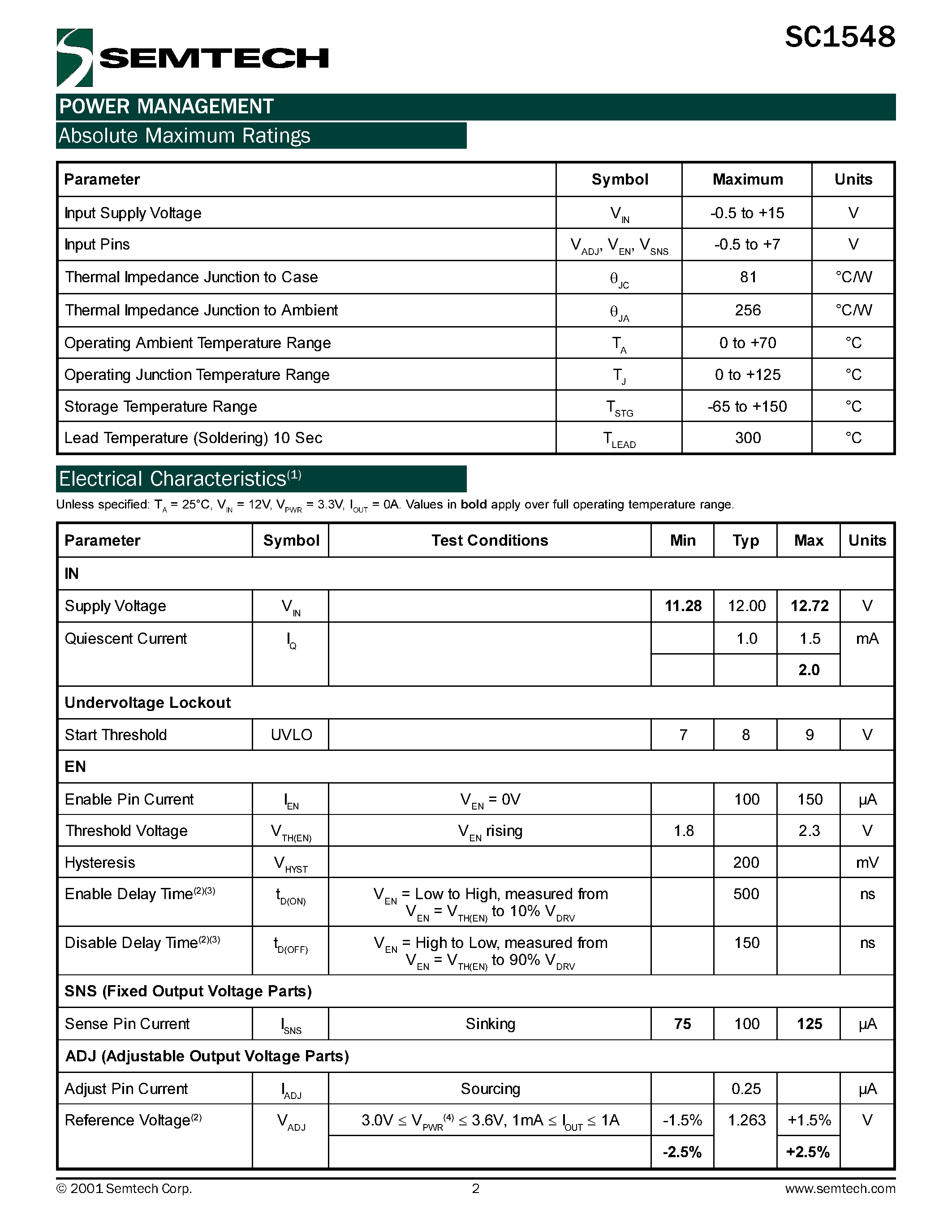 Datasheet SC1548CSK-1.5TR - Linear Fet Controller page 2