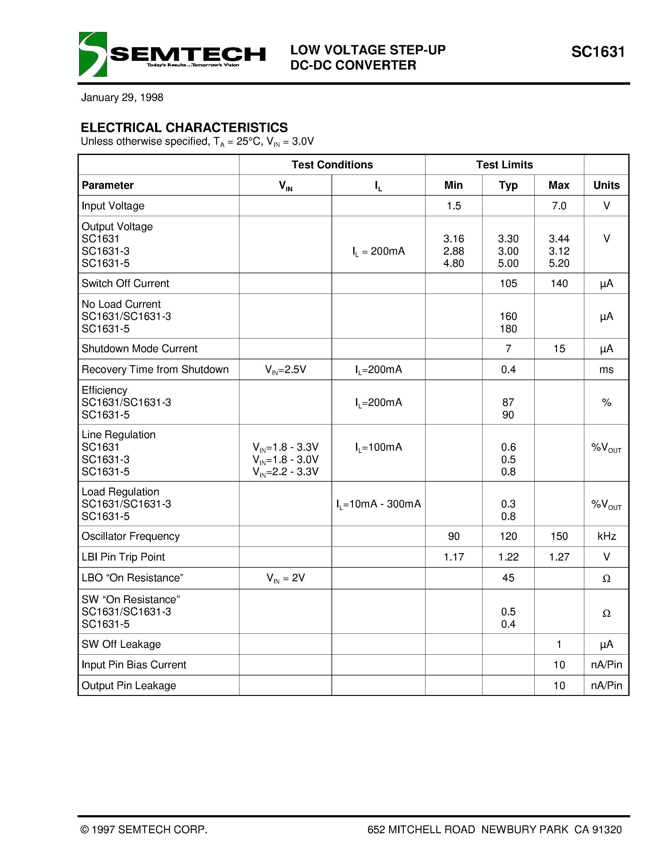 Datasheet SC1631 - LOW VOLTAGE STEP-UP DC-DC CONVERTER page 2