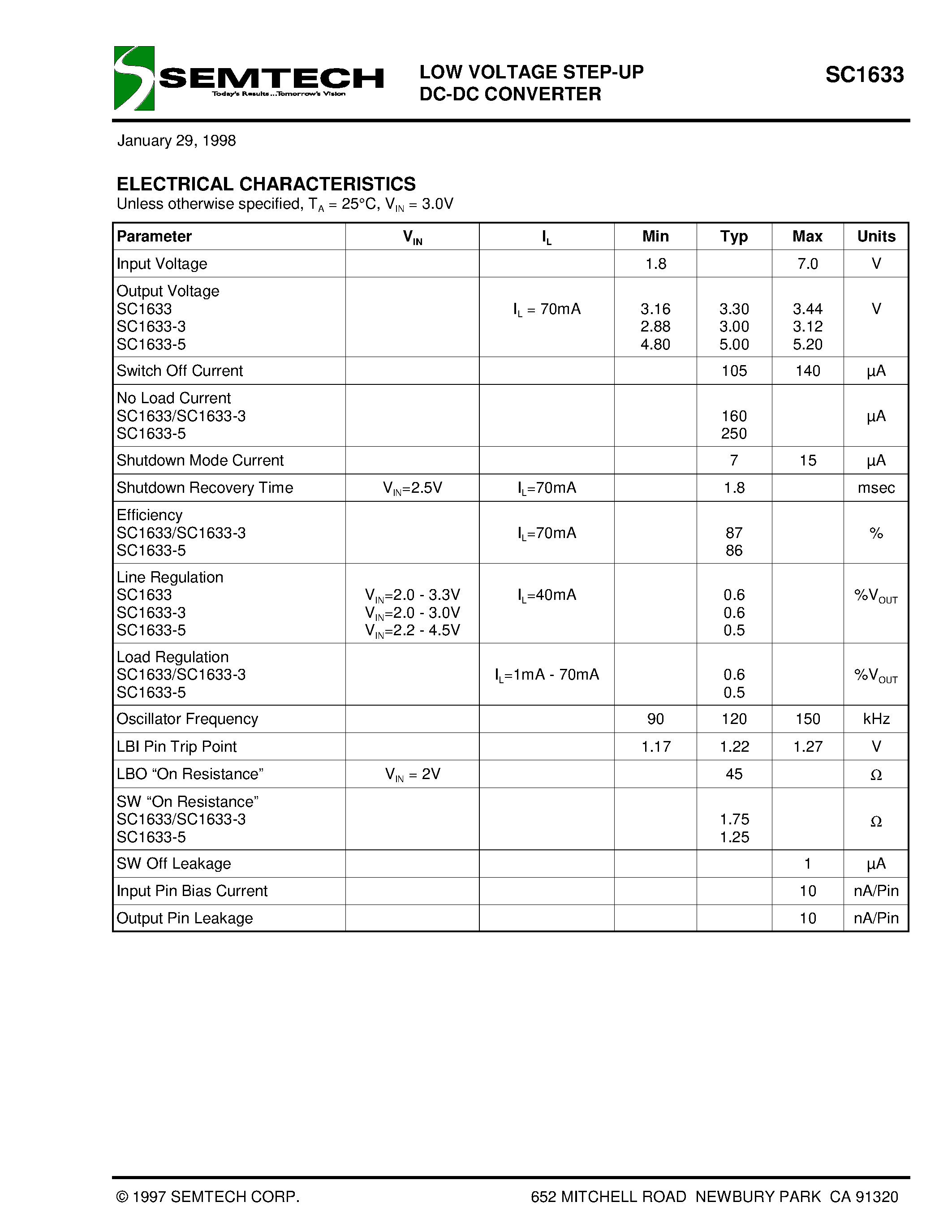 Datasheet SC1633-3CS - LOW VOLTAGE STEP-UP DC-DC CONVERTER page 2