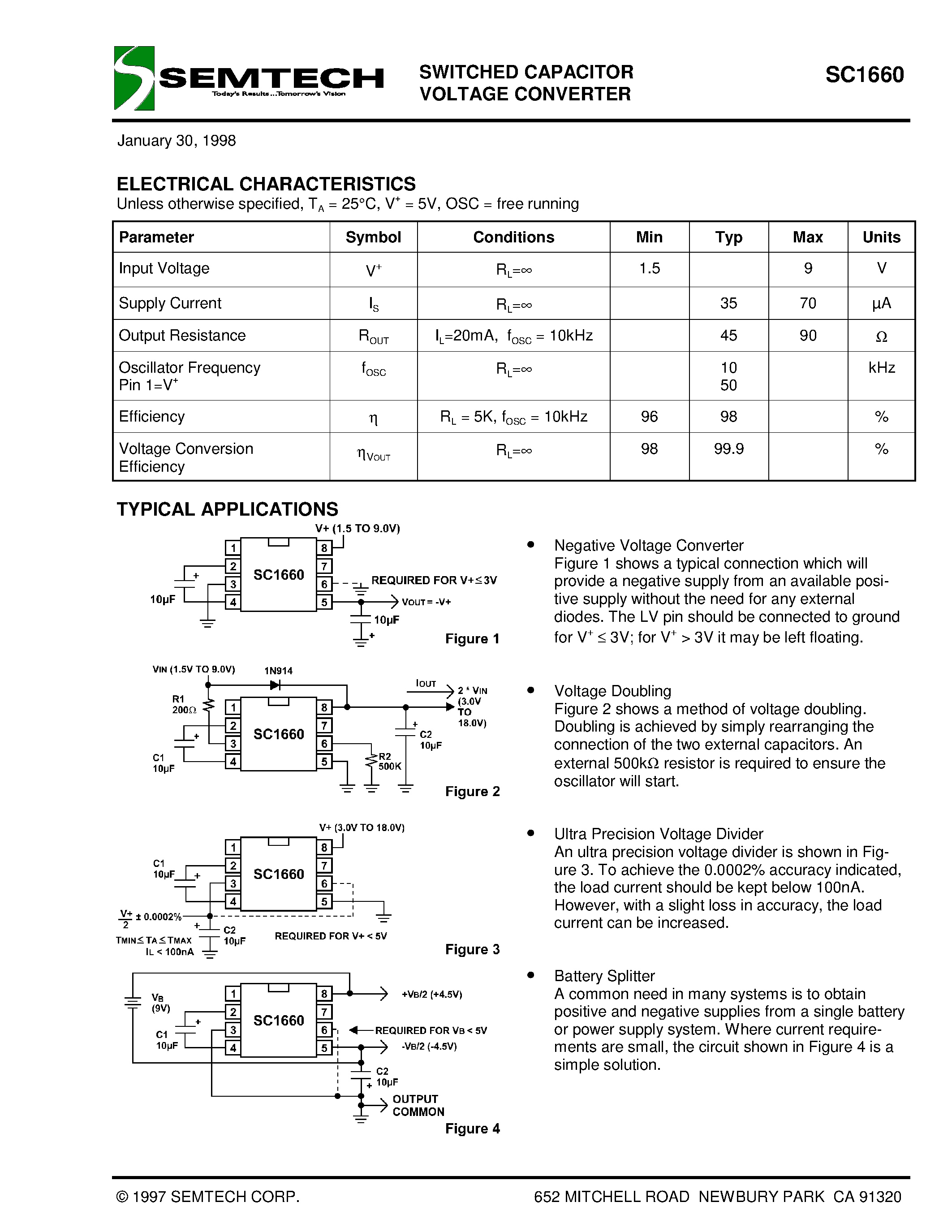 Datasheet SC1660CN - SWITCHED CAPACITOR VOLTAGE CONVERTER page 2