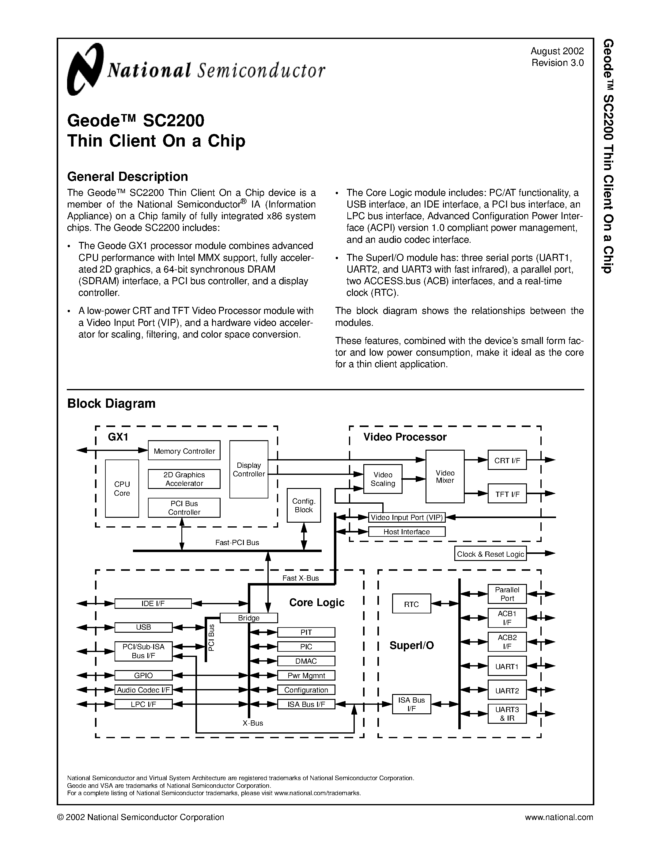Datasheet SC2200 page 1 Datasheet SC2200 - Thin Client On a Chip page 1