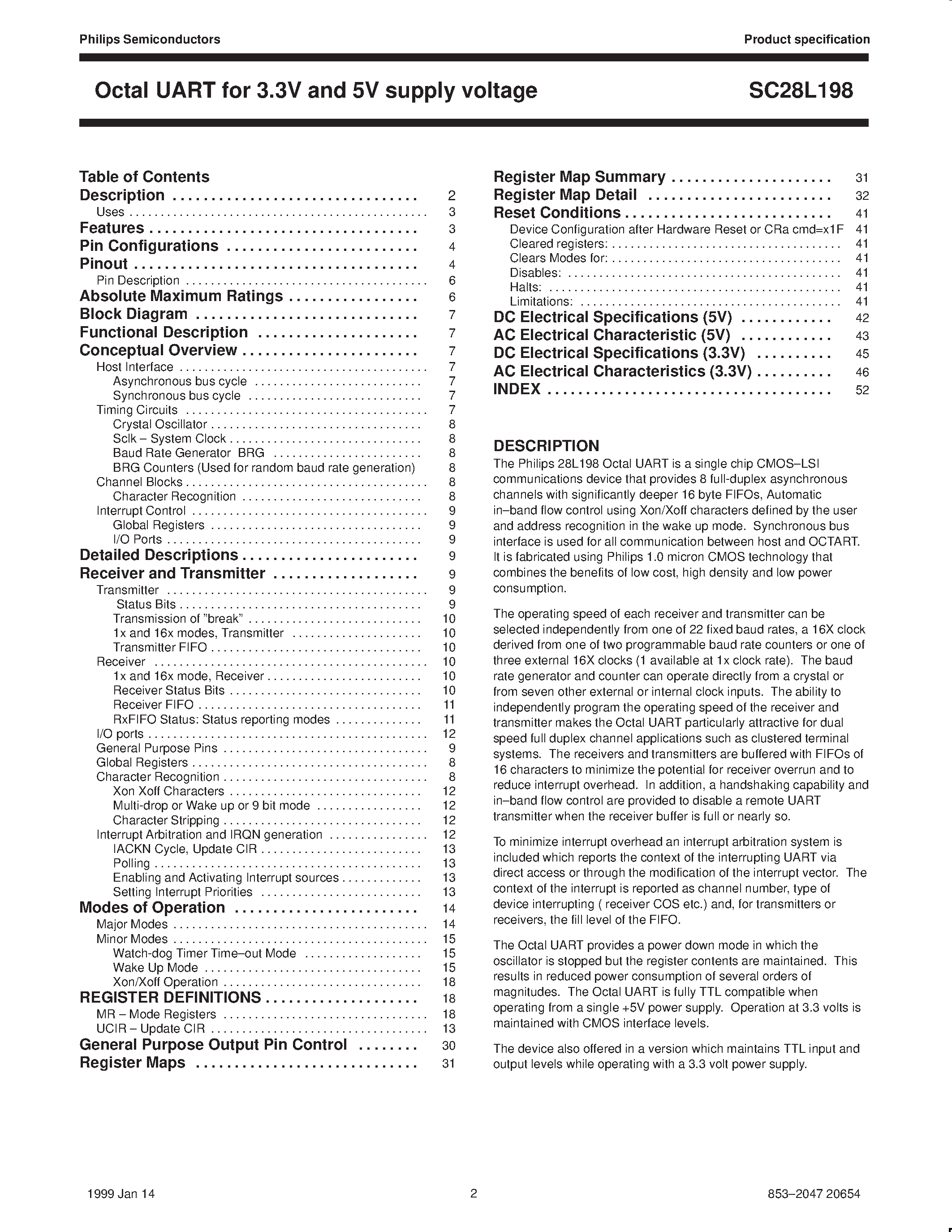 Datasheet SC28L198 - Octal UART for 3.3V and 5V supply voltage page 2
