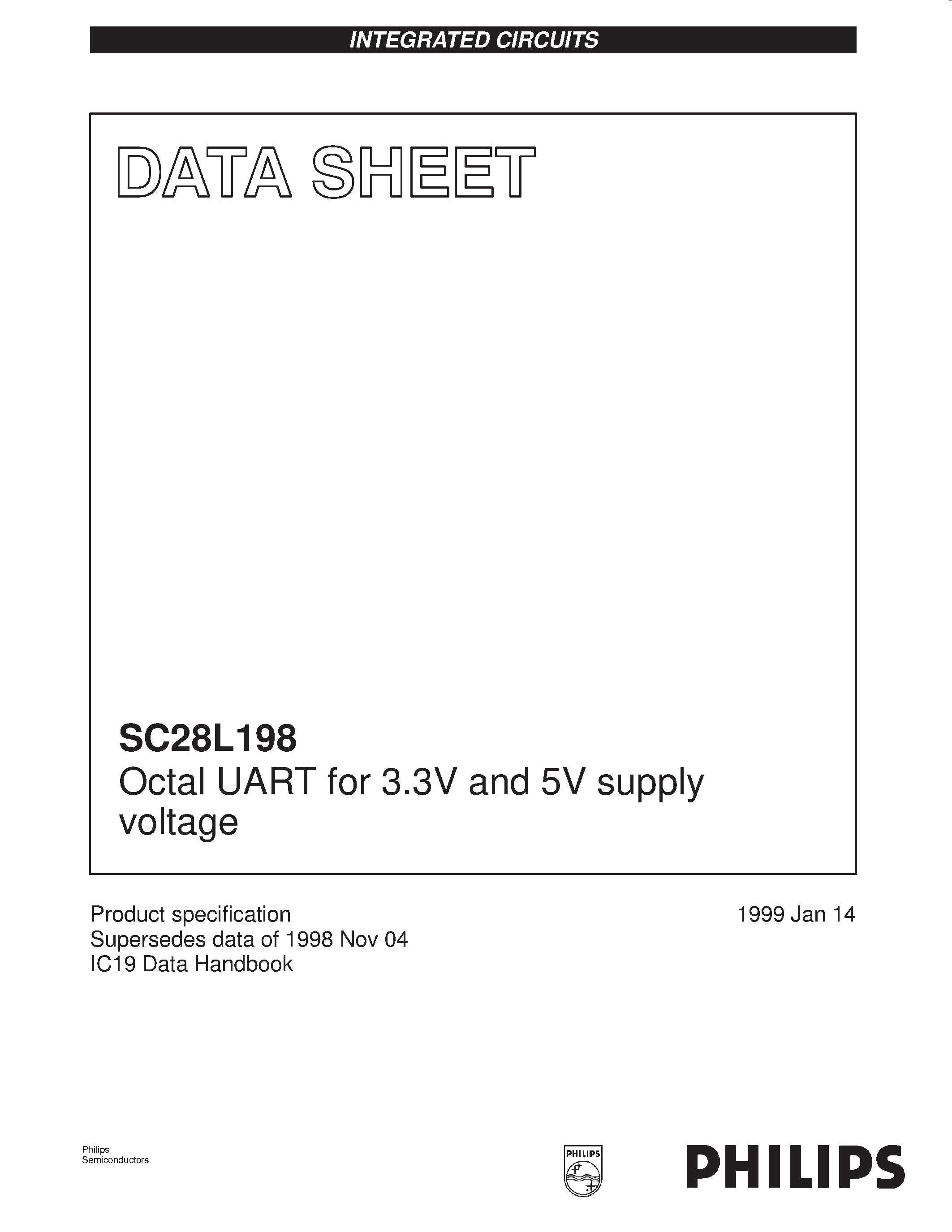 Datasheet SC28L198A1BE - Octal UART for 3.3V and 5V supply voltage page 1