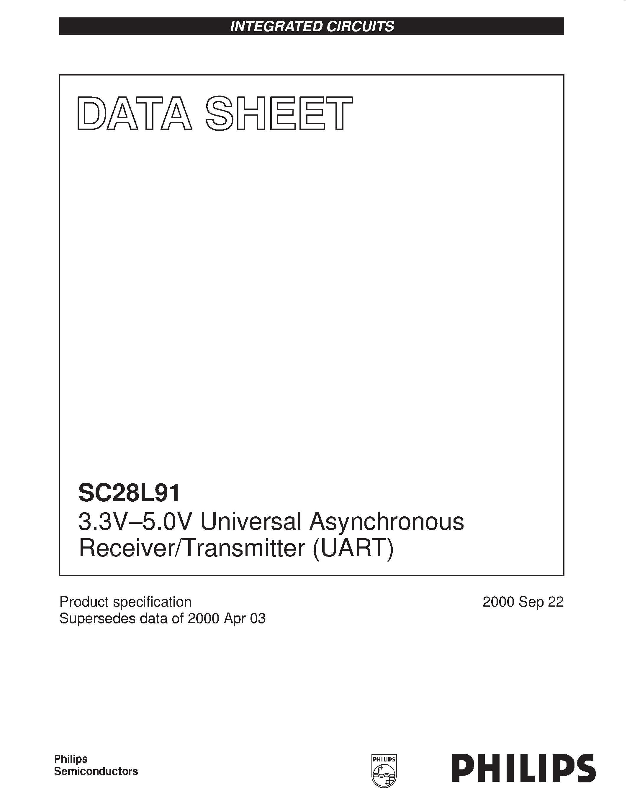 Datasheet SC28L91 - 3.3V-5.0V Universal Asynchronous Receiver/Transmitter (UART) page 1