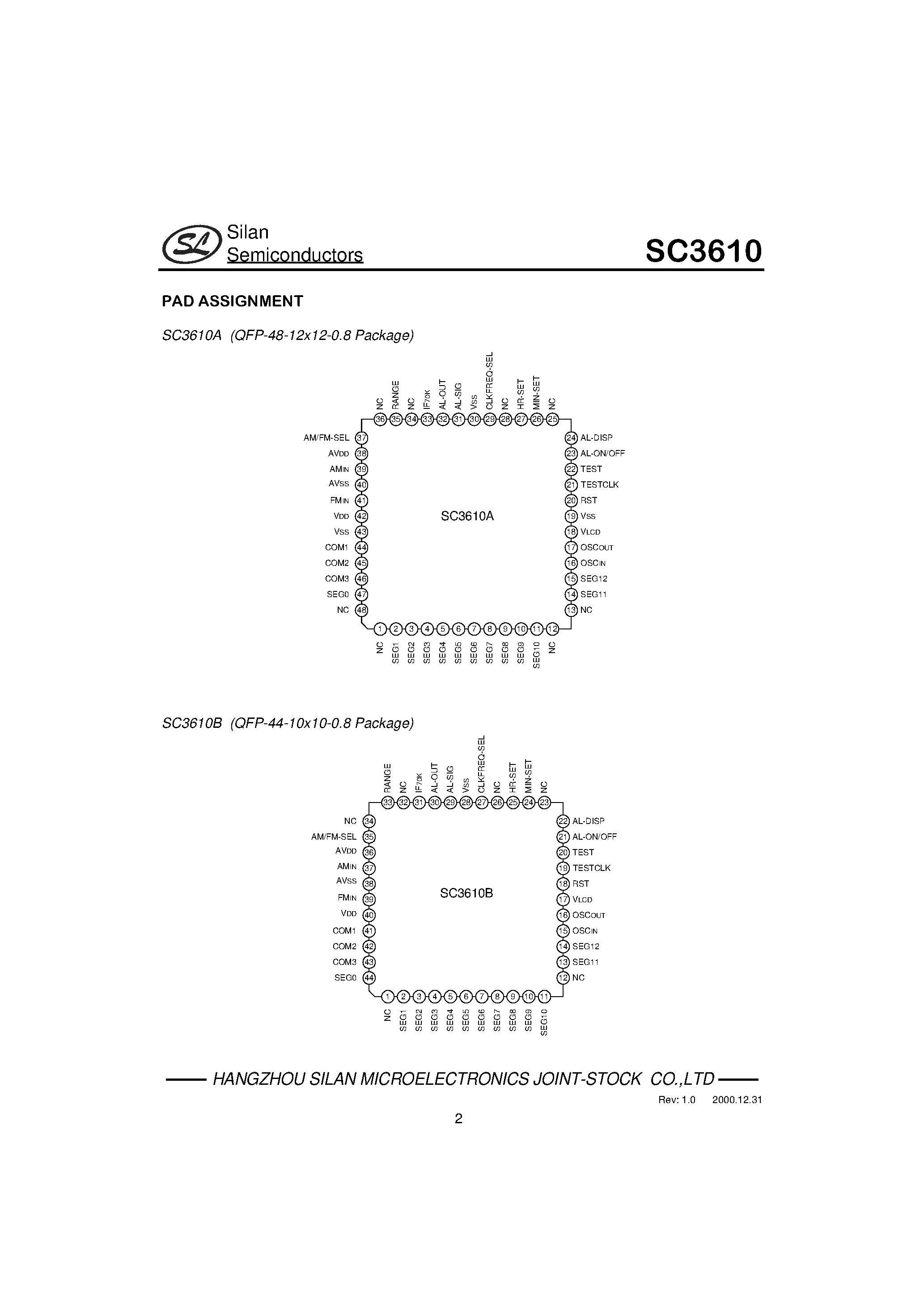 Даташит SC3610D - FREQUENCY AND CLOCK DISPLAY DRIVER страница 2