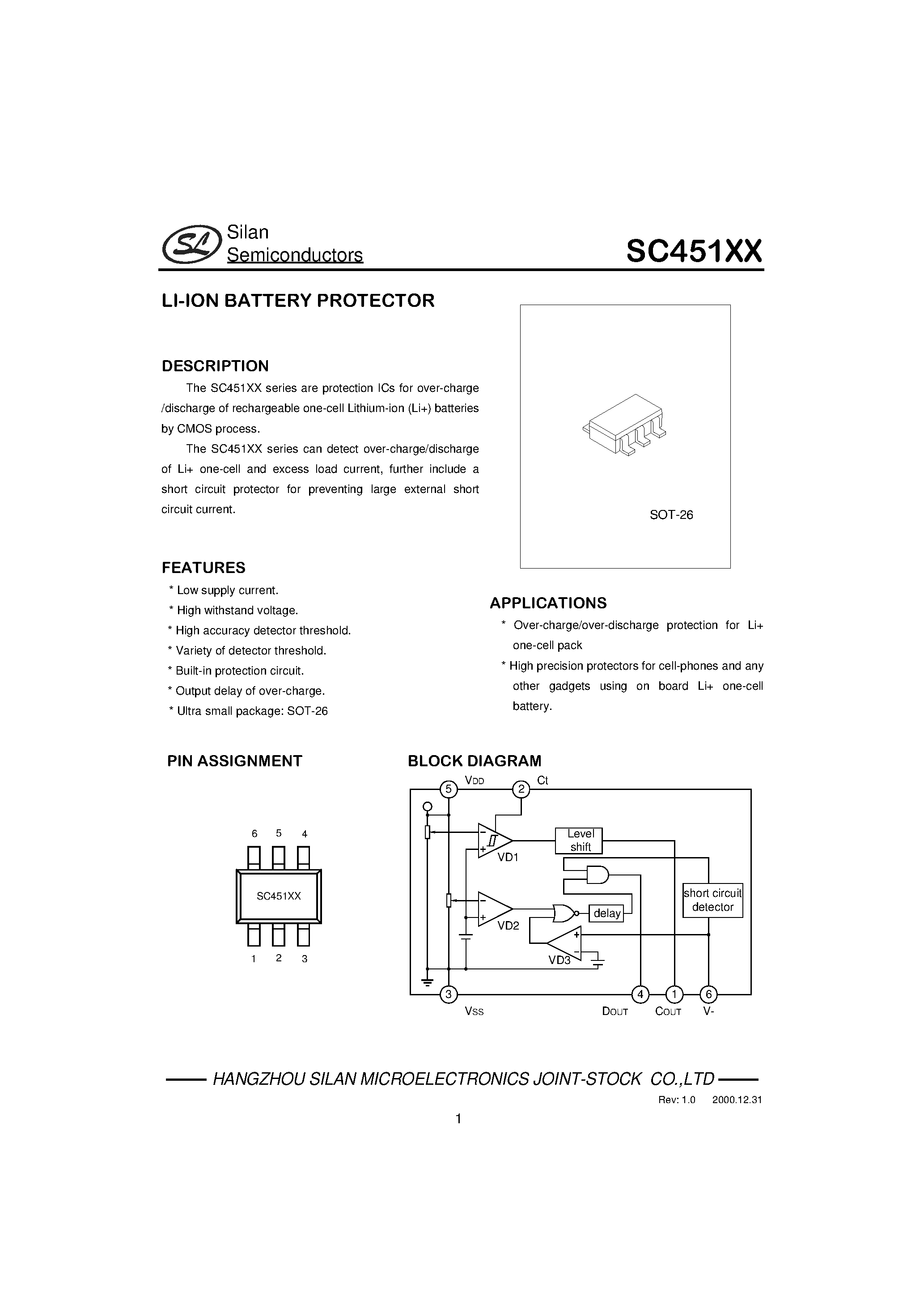 Datasheet SC451XX - LI-ION BATTERY PROTECTOR page 1