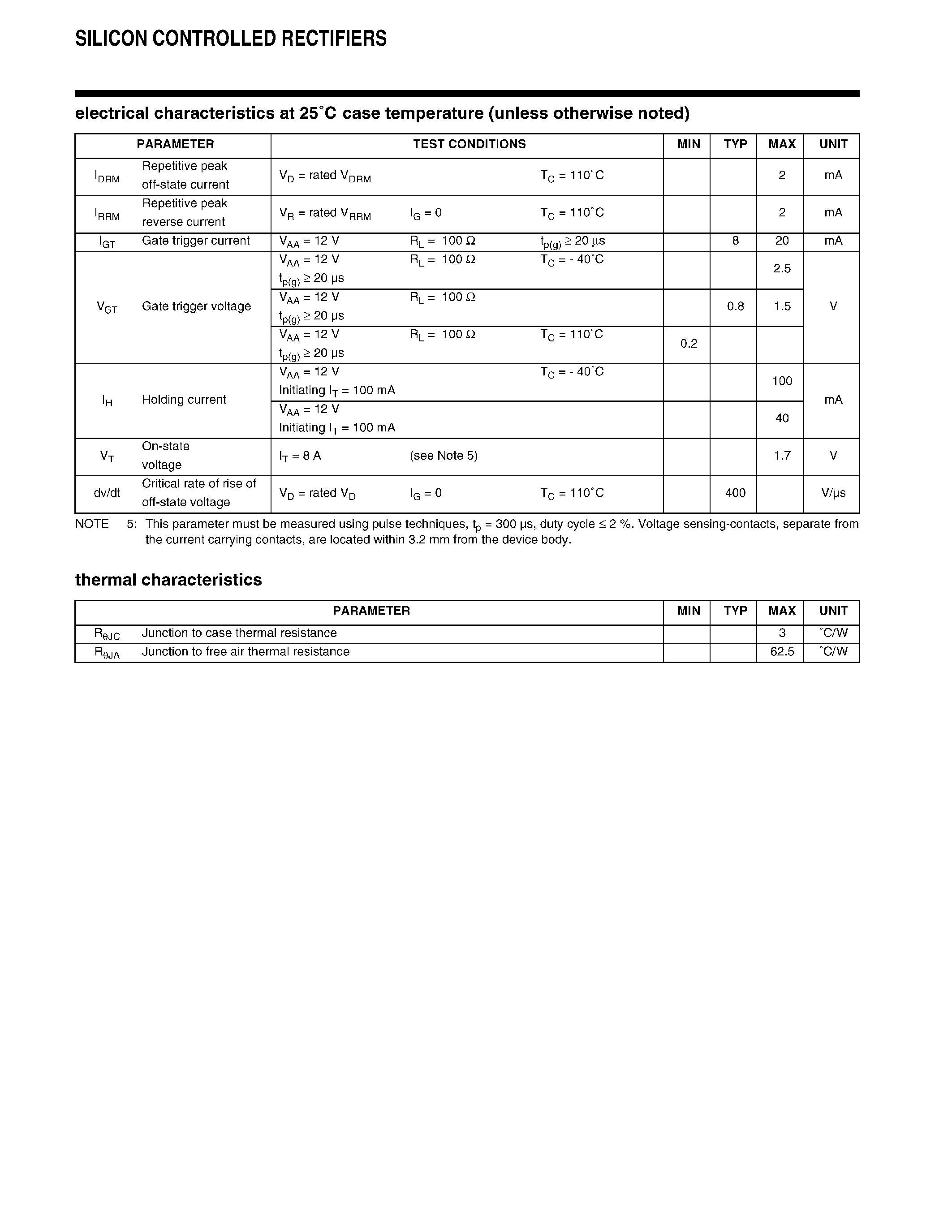 Datasheet SC8 - SILICON CONTROLLED RECTIFIERS page 2