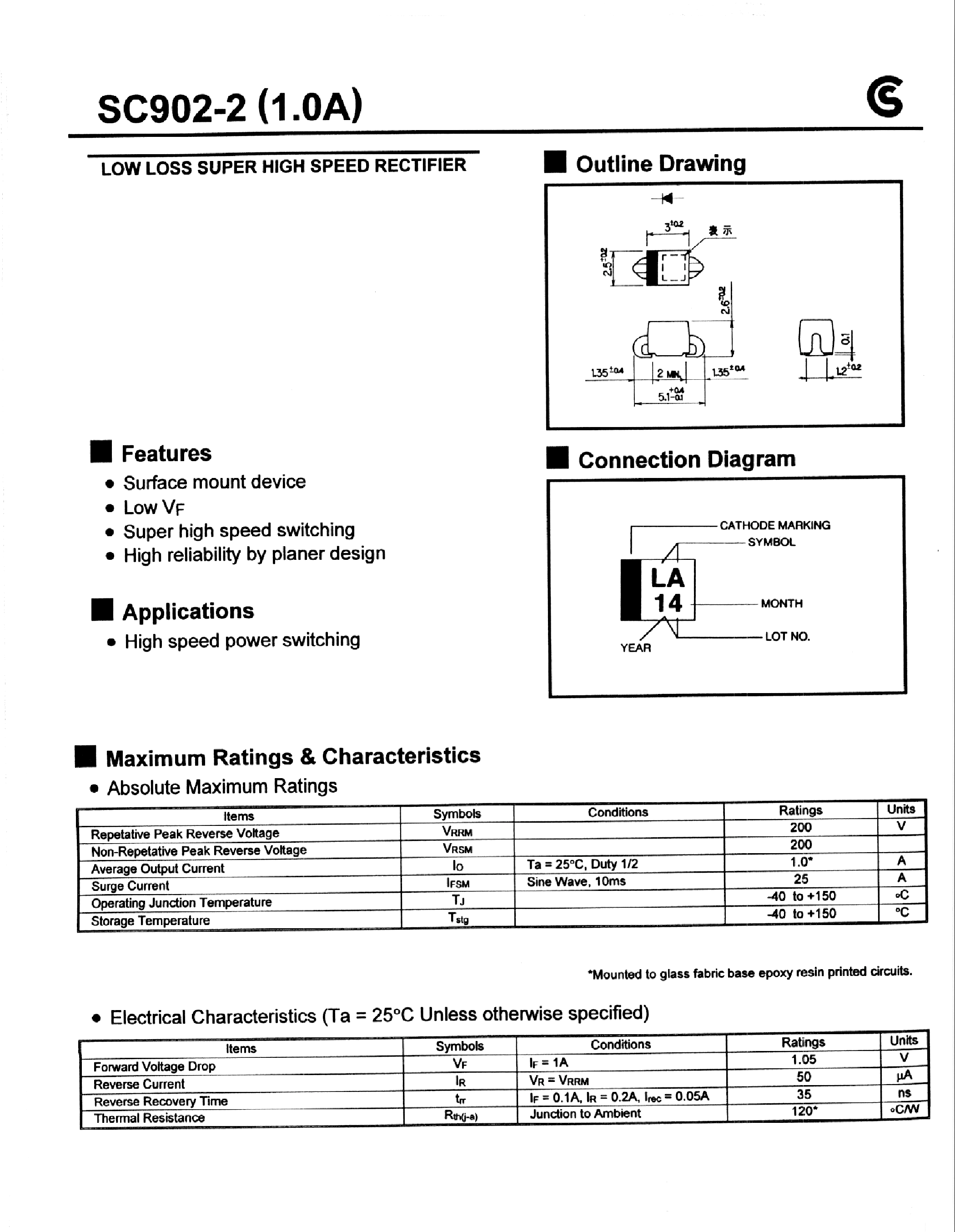 Datasheet SC902-2 - LOW LOSS SUPER HIGH SPEED RECTIFIER page 1