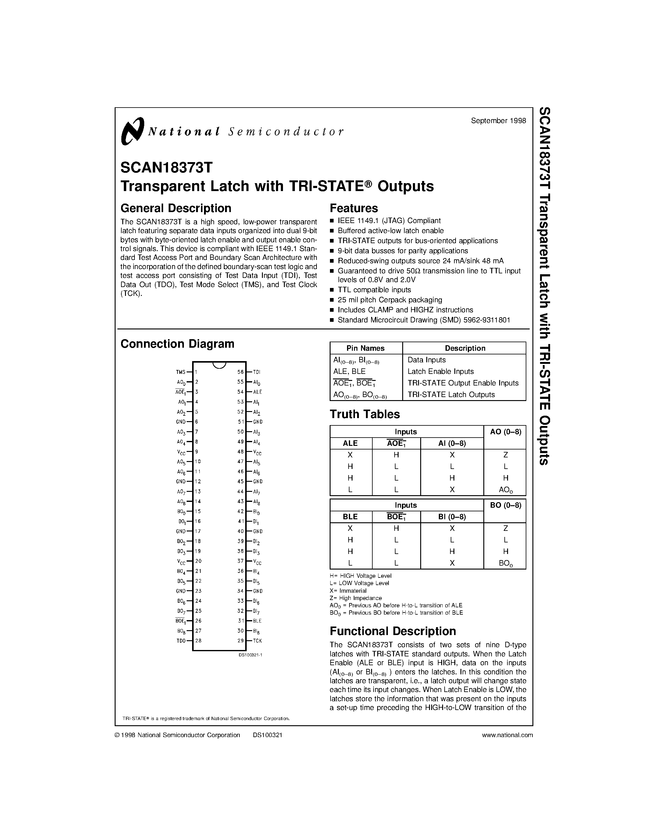 Datasheet SCAN18373T - Transparent Latch with TRI-STATE Outputs page 1