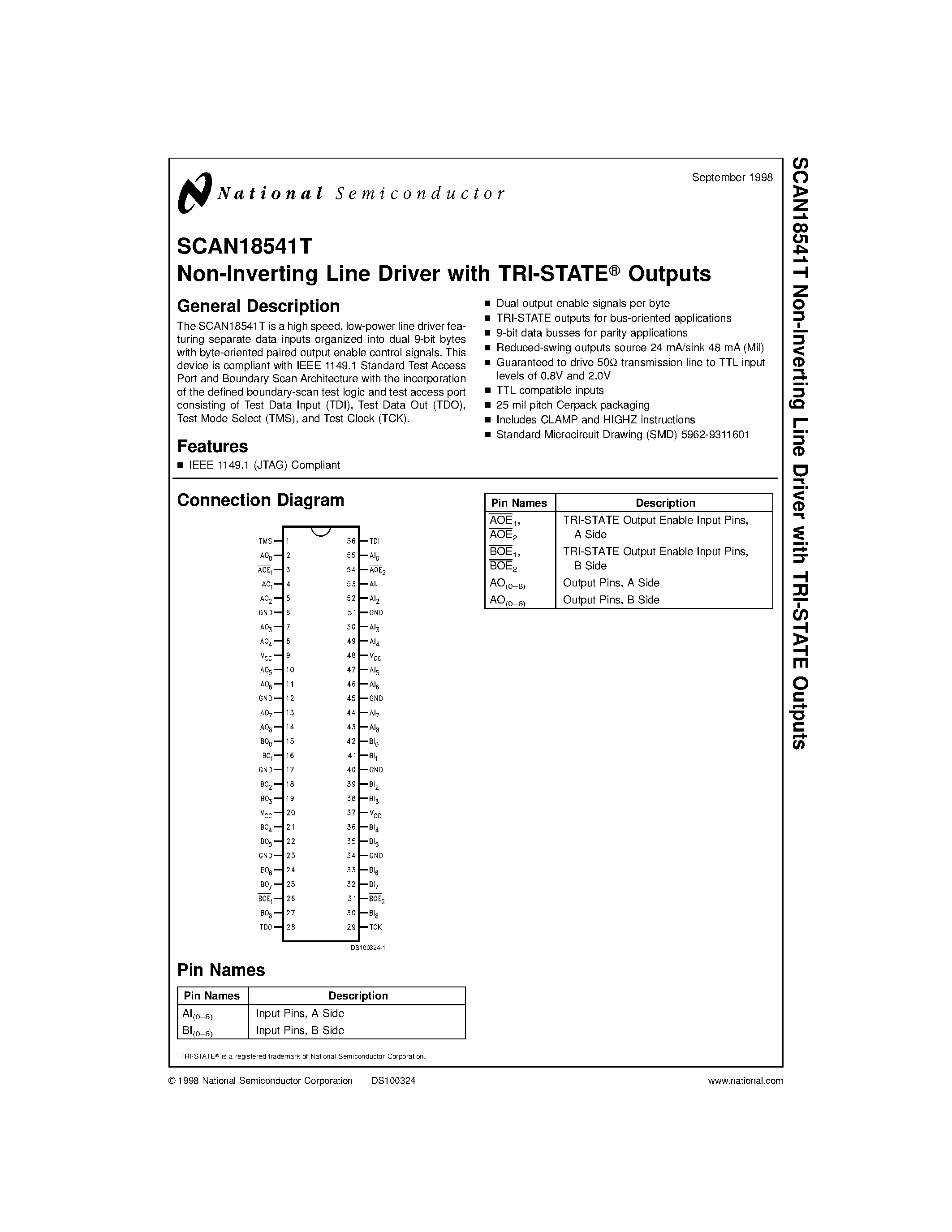 Datasheet SCAN18541T - Non-Inverting Line Driver with TRI-STATE Outputs page 1