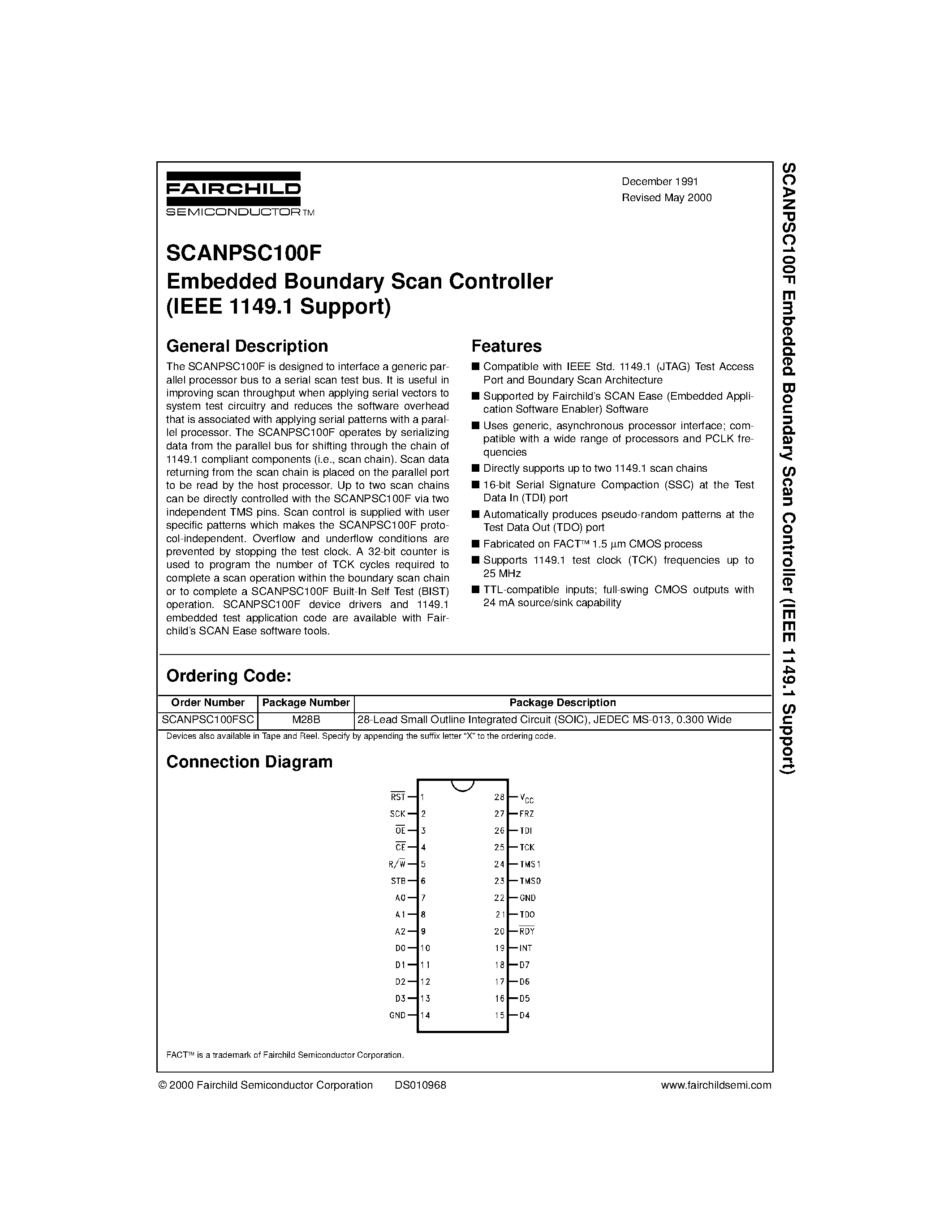 Datasheet SCANPSC100FSC - Embedded Boundary Scan Controller (IEEE 1149.1 Support) page 1