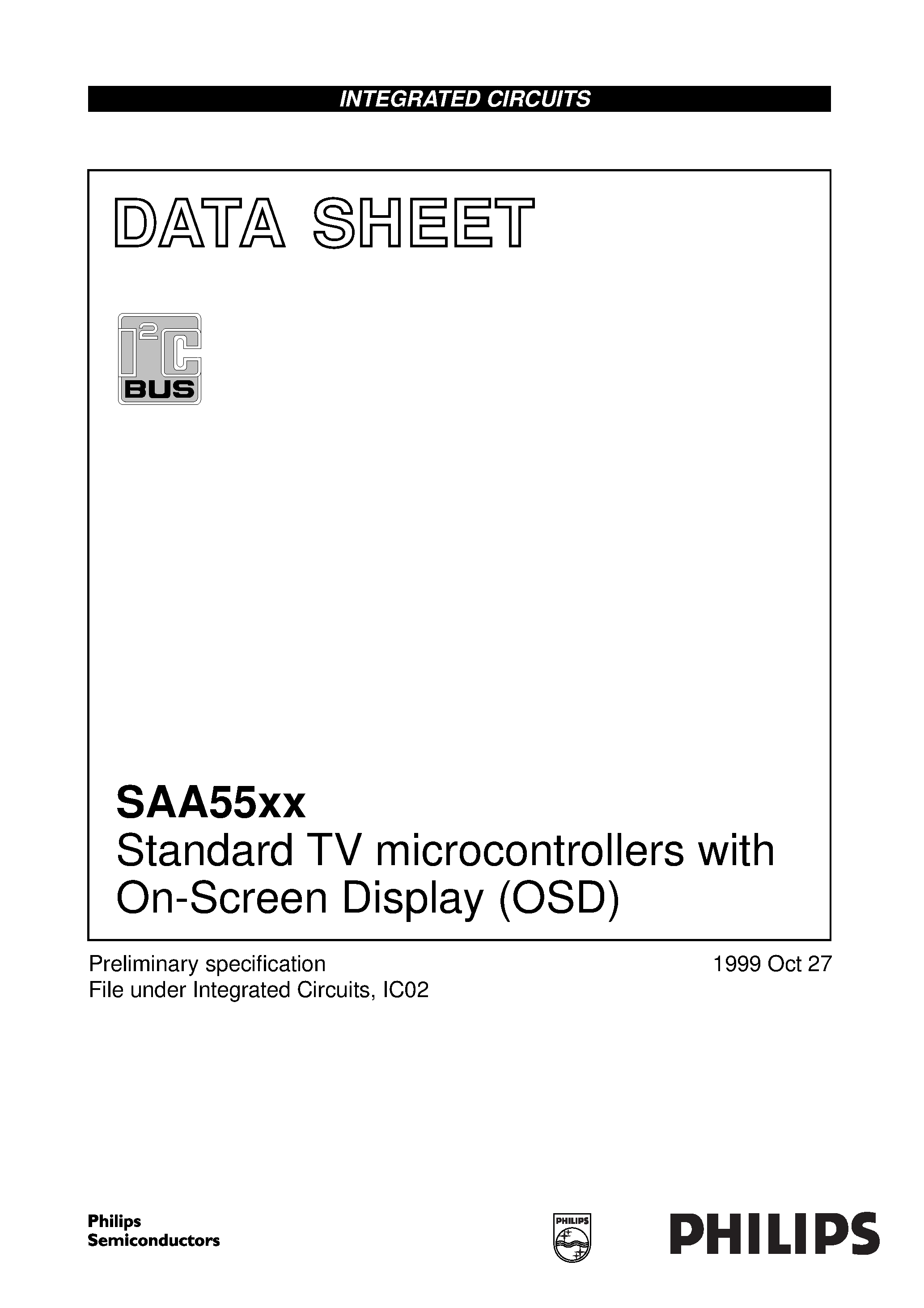 Даташит на микросхему SAA5520PS страница 1 Даташит SAA5520PS - Standard TV Microcontrollers with On-Screen Display(OSD) страница 1