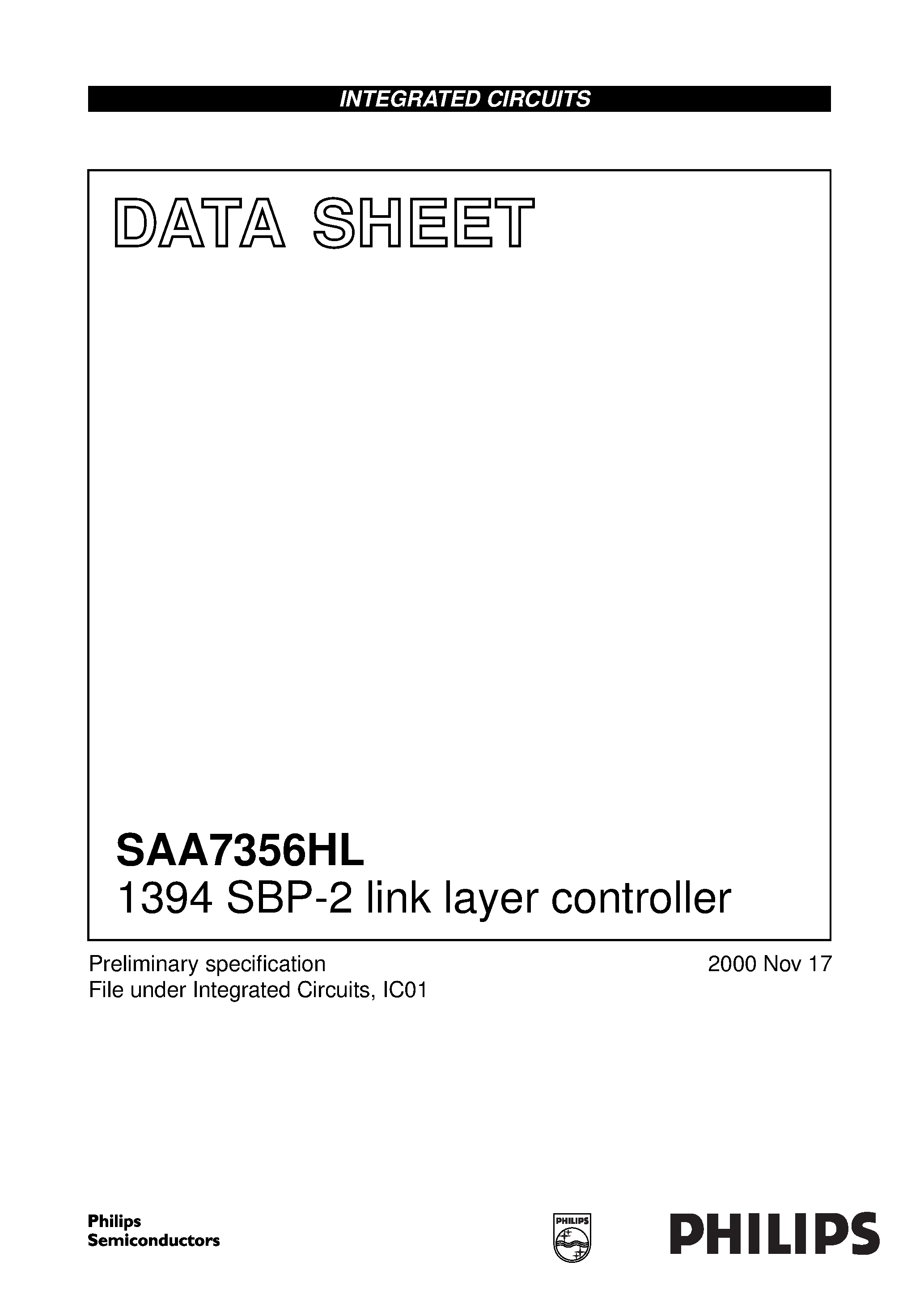 Datasheet SAA7356HL page 1 Datasheet SAA7356HL - 1394 SBP-2 link layer controller page 1