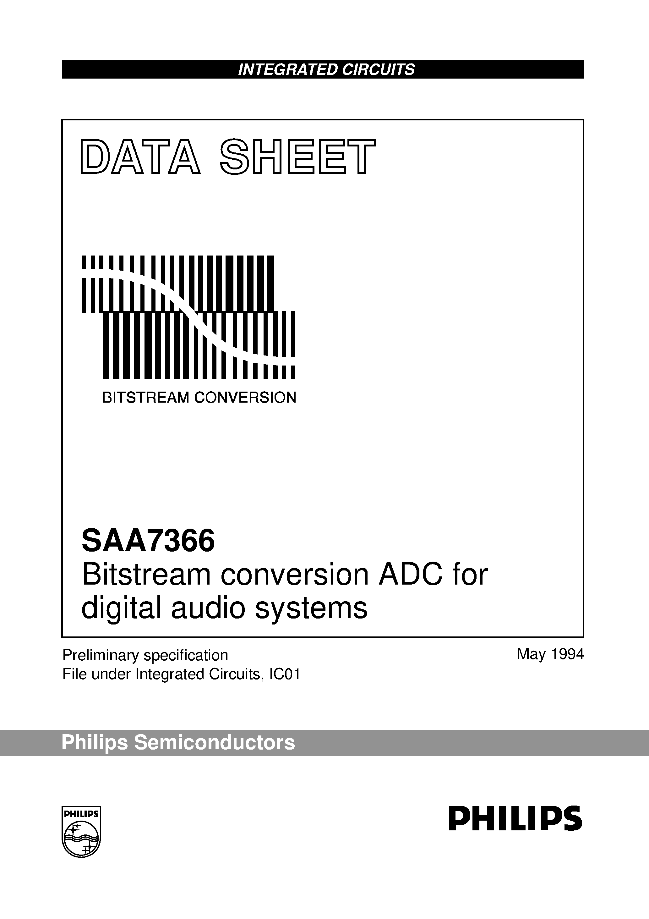 Datasheet SAA7366T - Bitstream conversion ADC for digital audio systems page 1