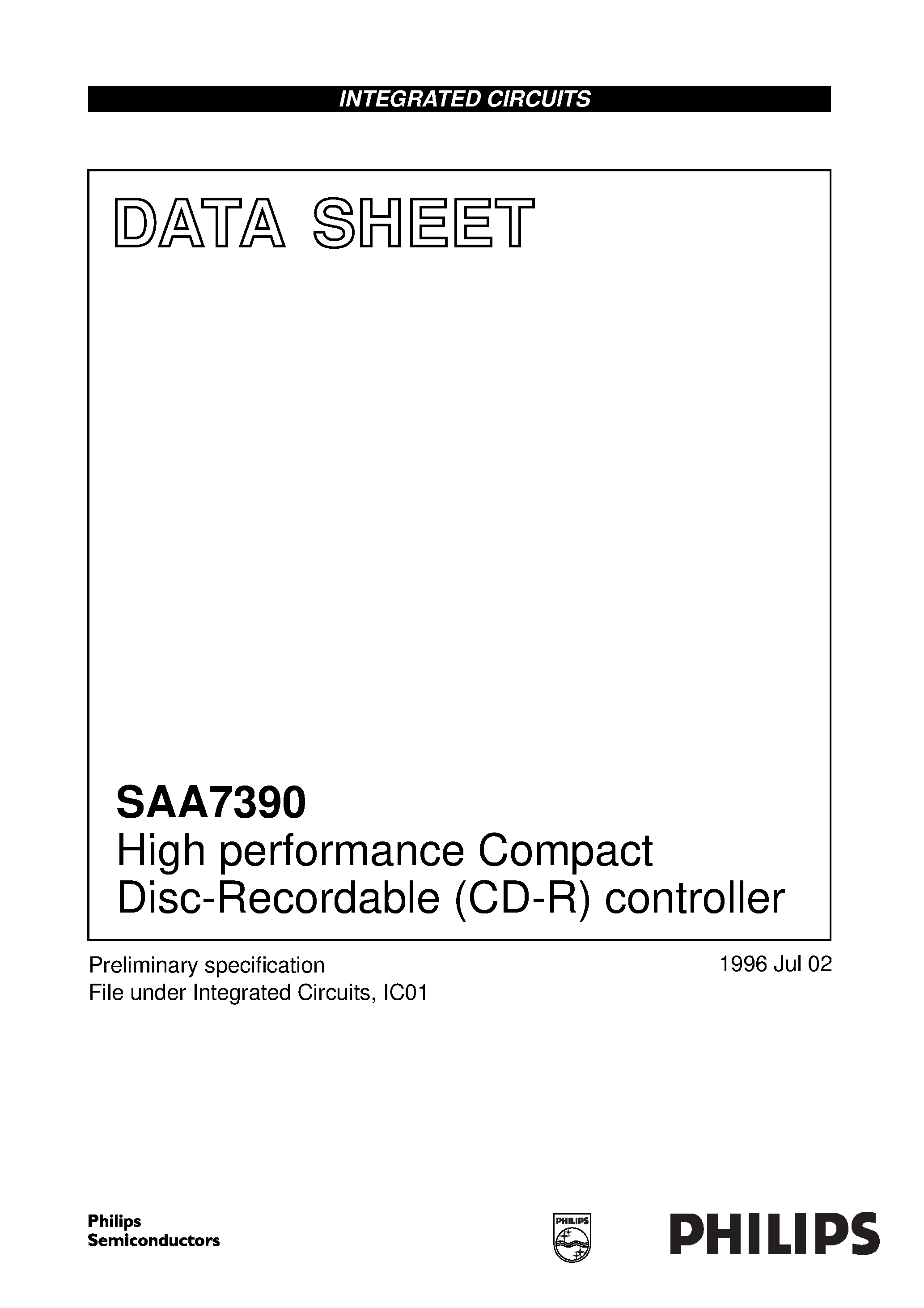 Datasheet SAA7390 - High performance Compact Disc-Recordable CD-R controller page 1