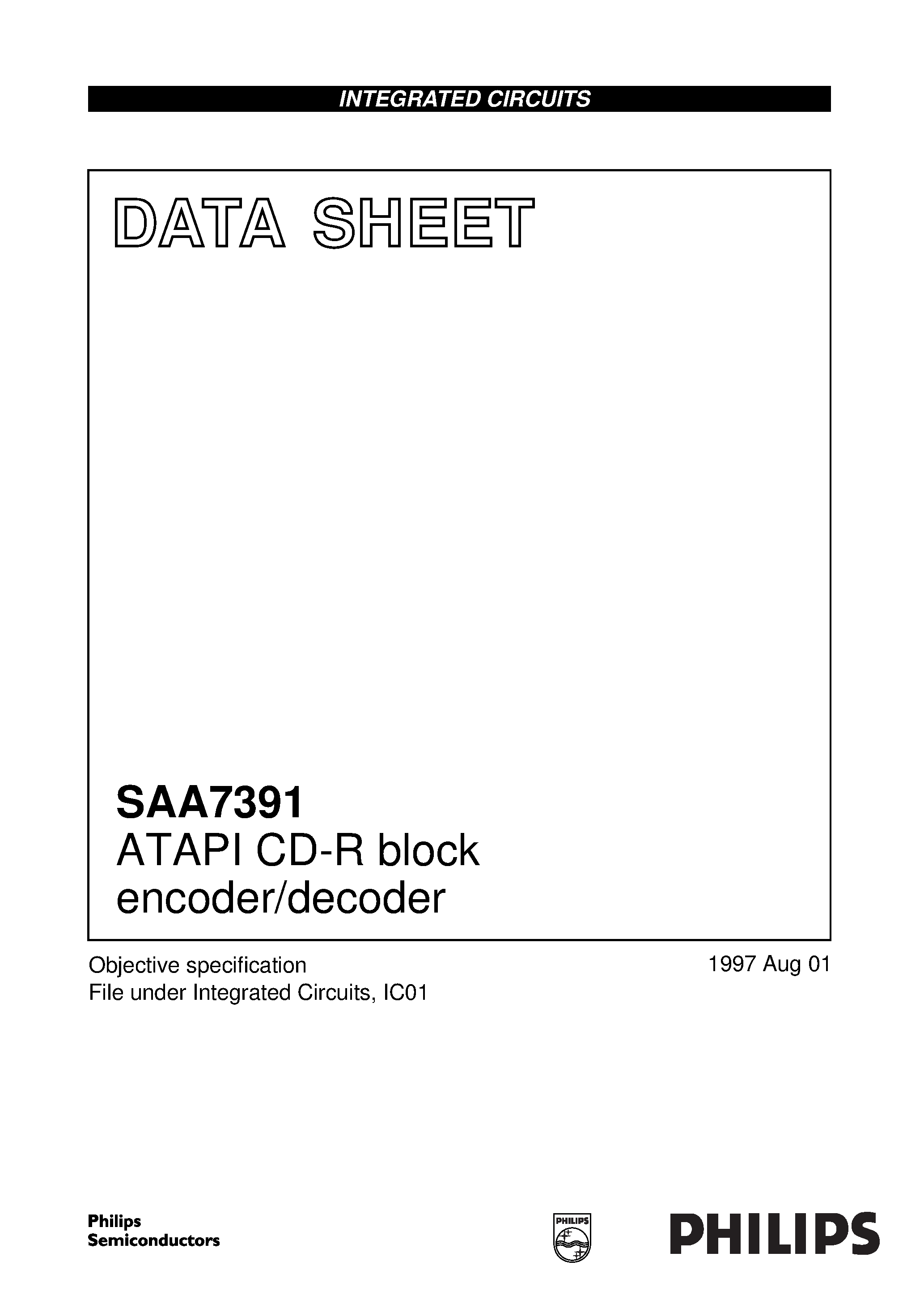Datasheet SAA7391 - ATAPI CD-R block encoder/decoder page 1