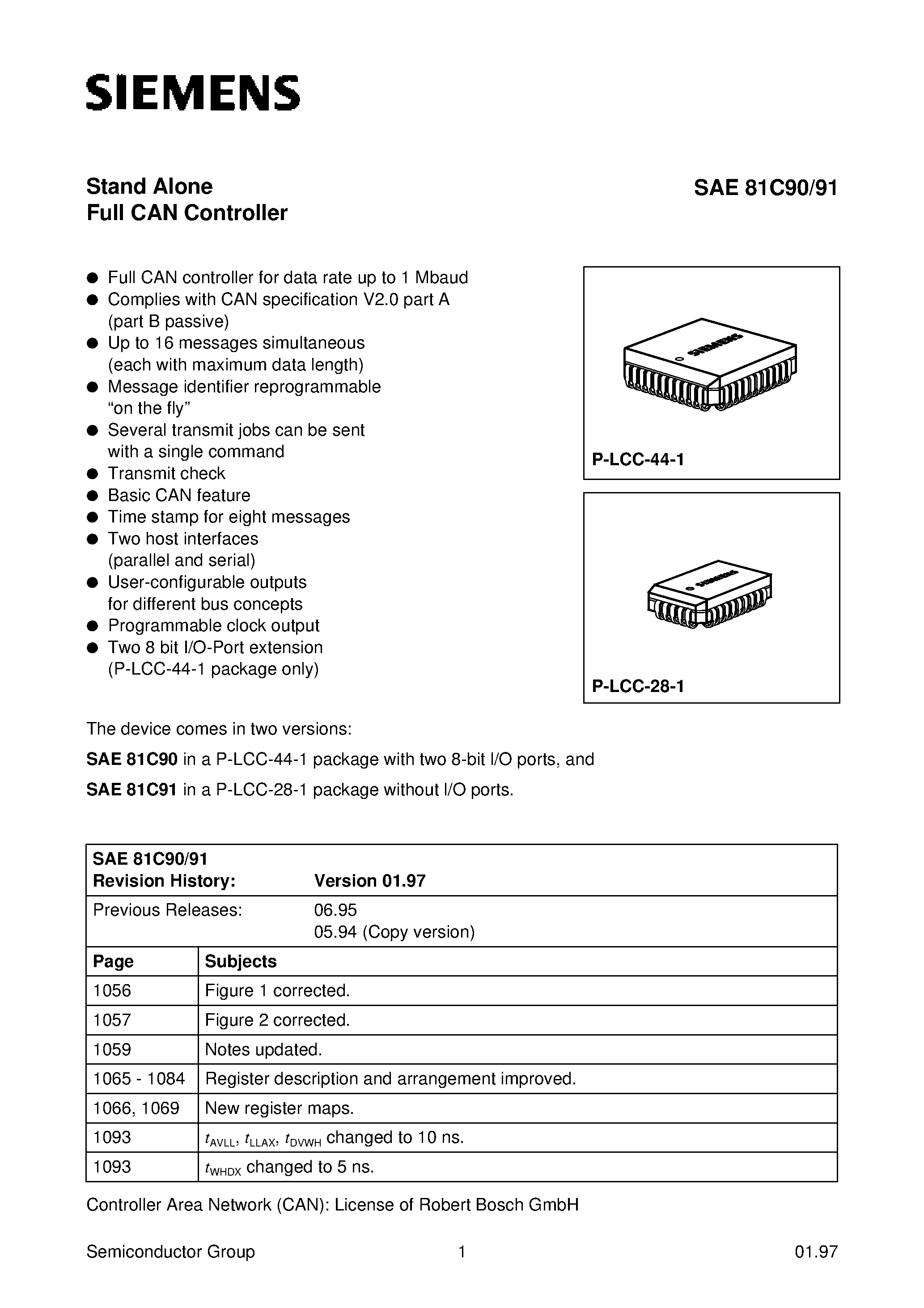 Даташит на микросхему SAE81C91 страница 2 Даташит SAE81C91 - Standalone Full-CAN Controller страница 2