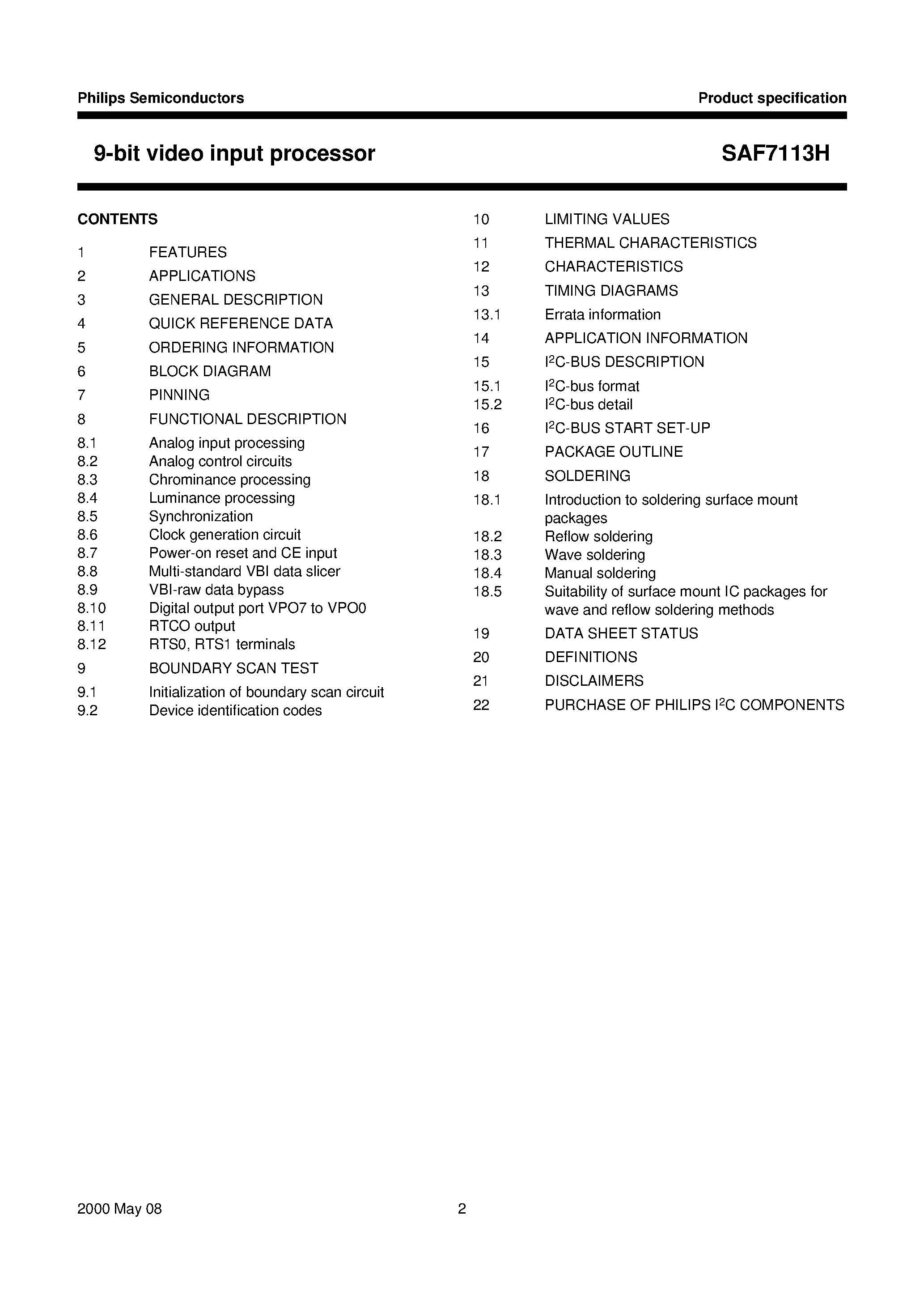 Datasheet SAF7113 - 9-bit video input processor page 2