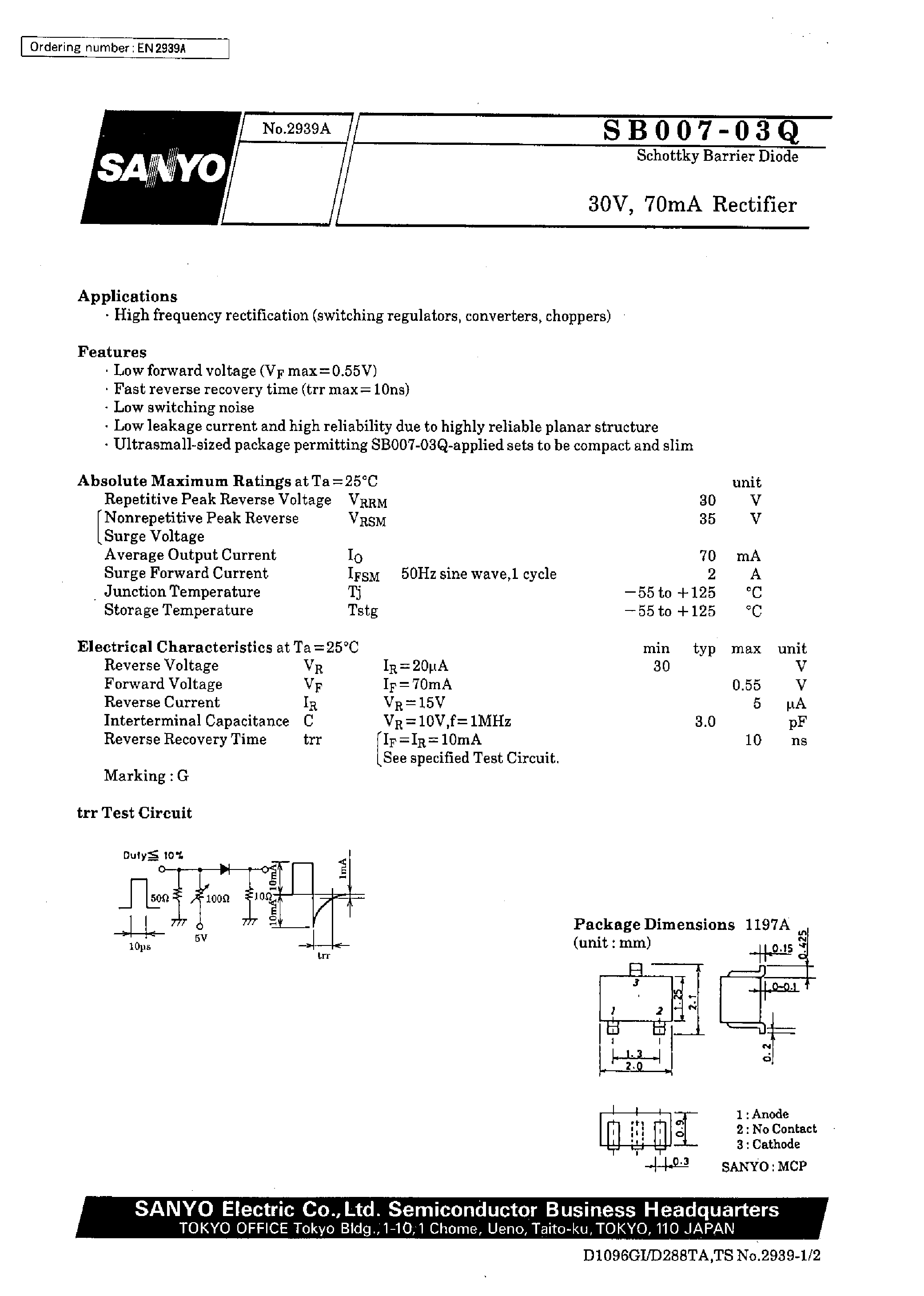 Datasheet SB007-03Q - 30V/ 70mA Rectifier page 1