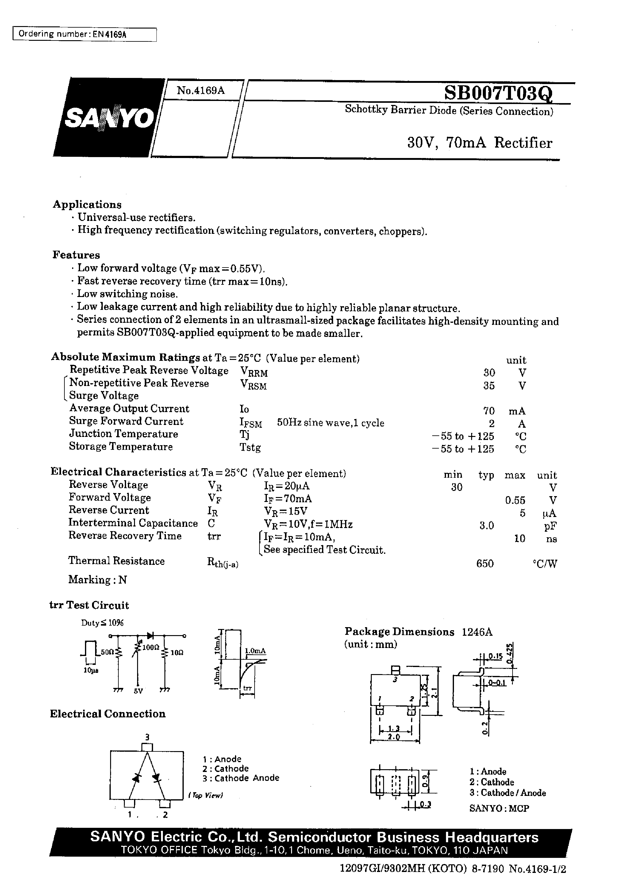 Datasheet SB007T03Q page 1 Datasheet SB007T03Q - 30V/ 70mA Rectifier page 1