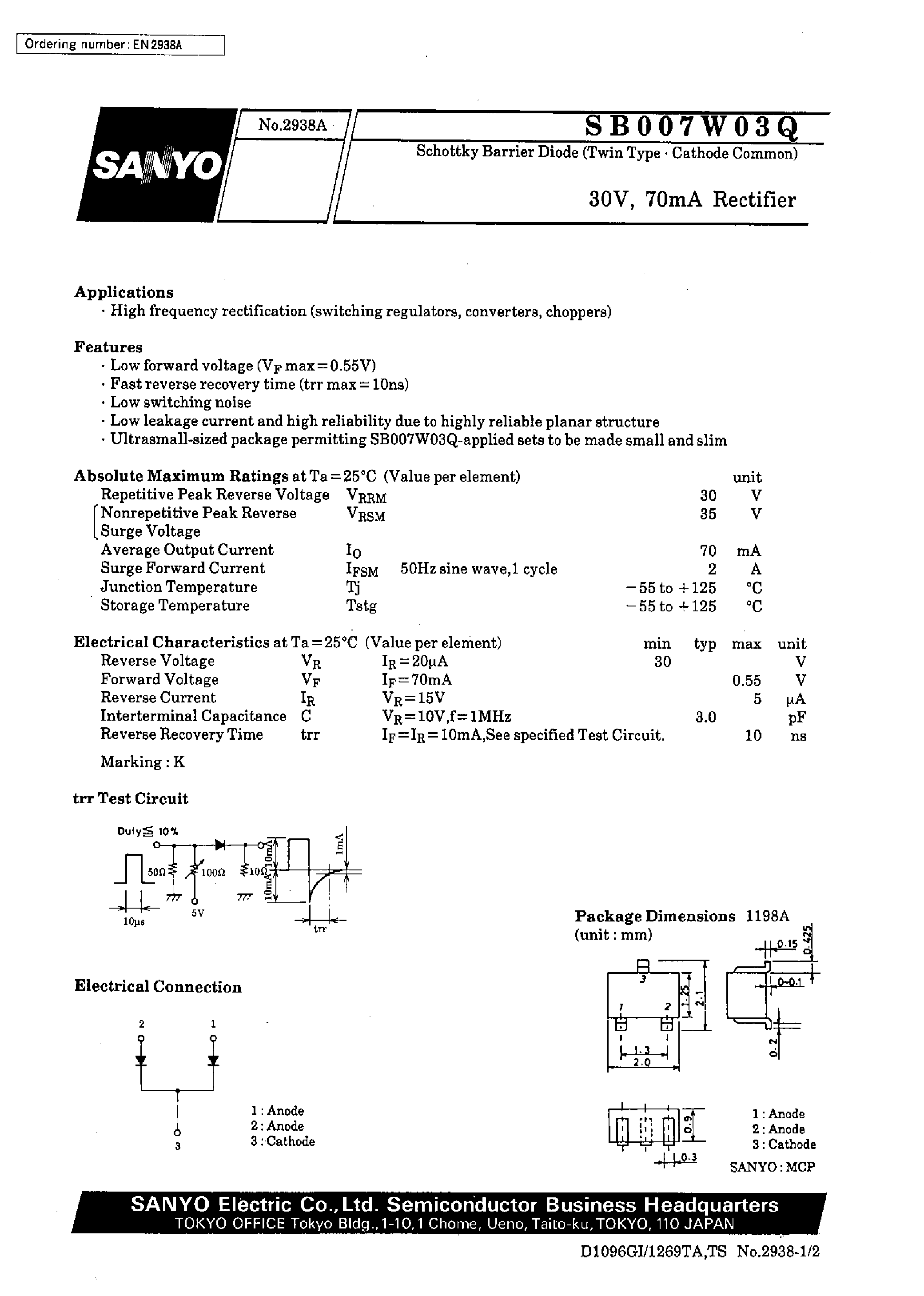 Datasheet SB007W03Q page 1 Datasheet SB007W03Q - 30V/ 70mA Rectifier page 1