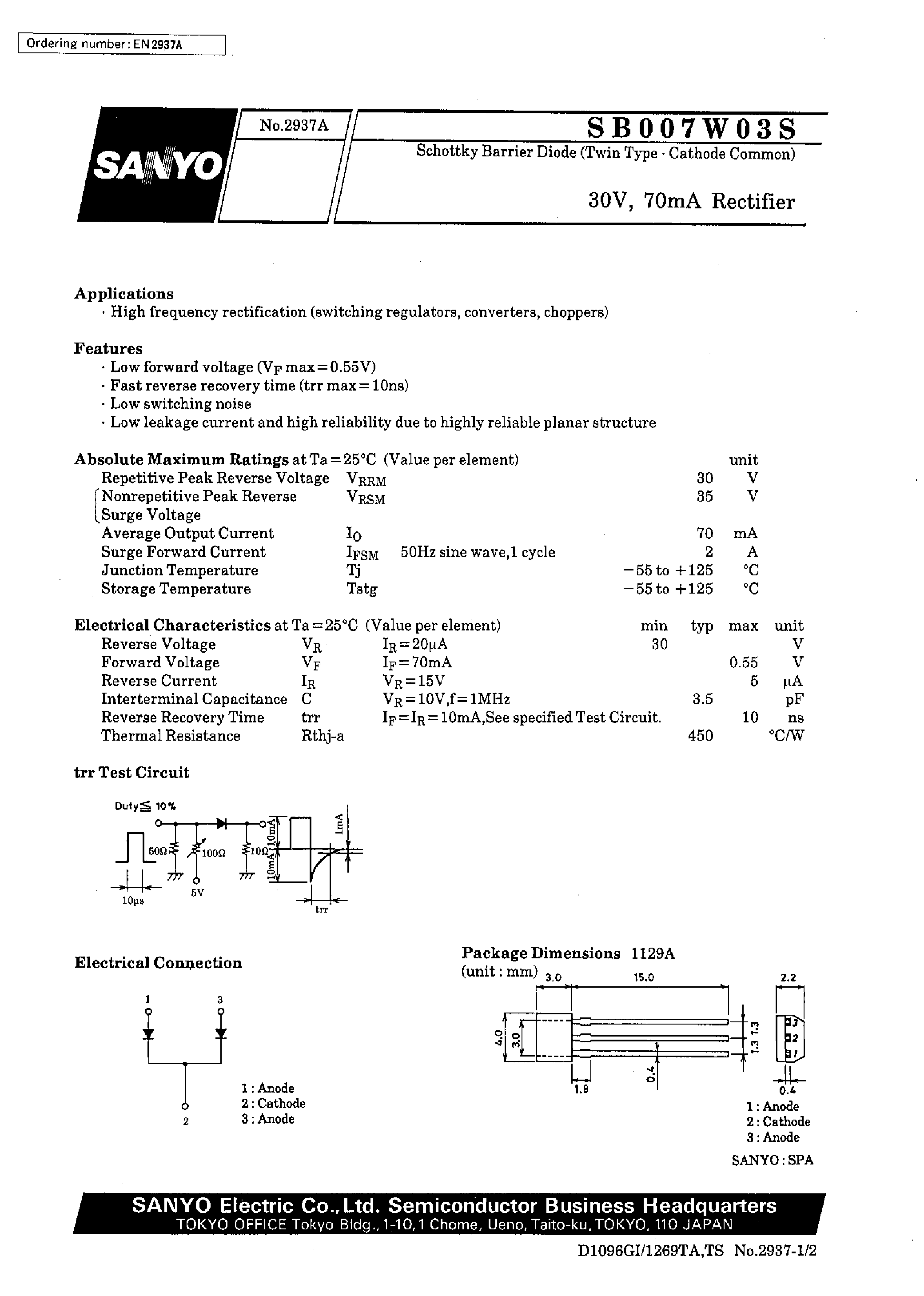 Datasheet SB007W03S page 1 Datasheet SB007W03S - 30V/ 70mA Rectifier page 1