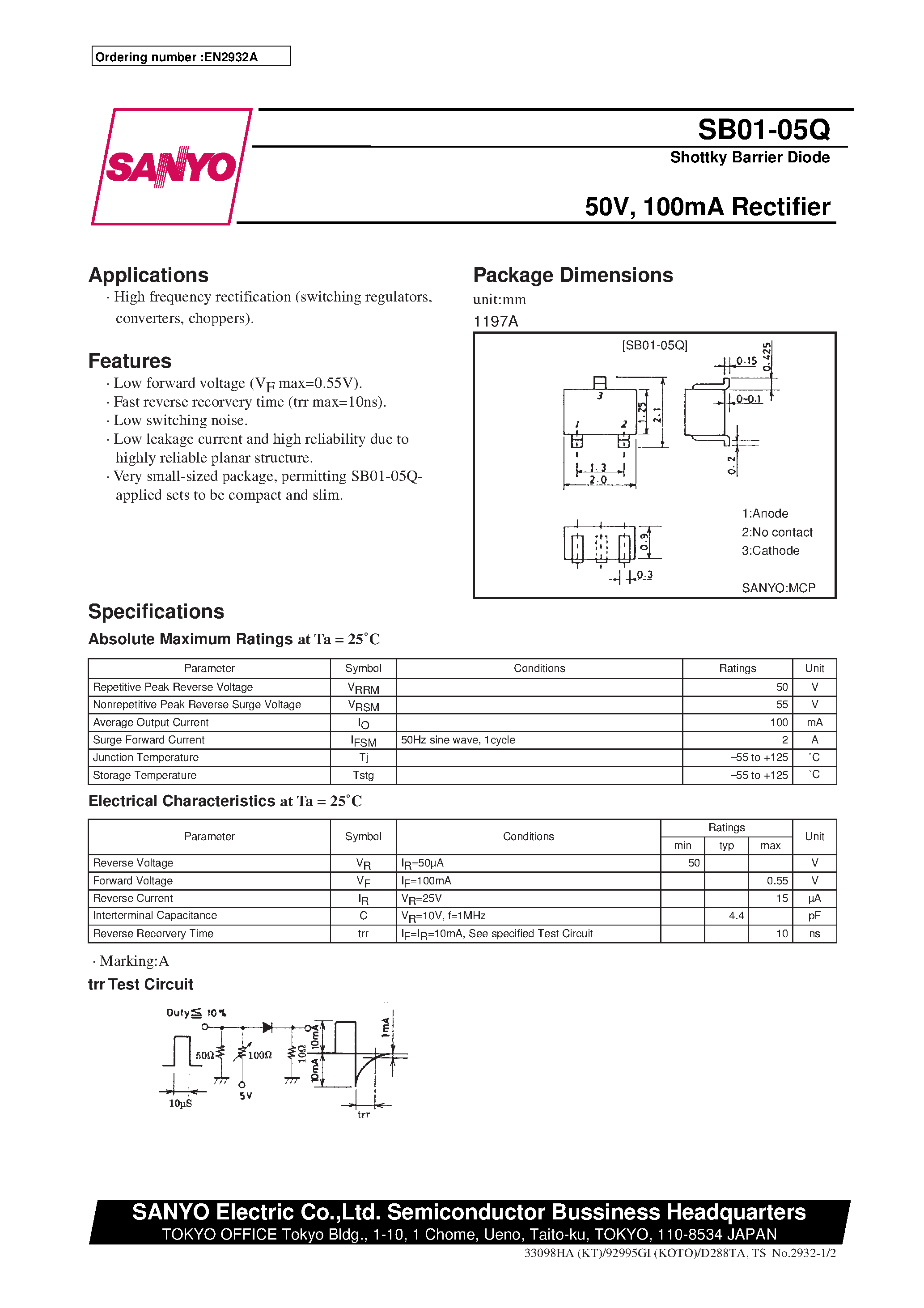 Datasheet SB01-05Q - 50V/ 100mA Rectifier page 1
