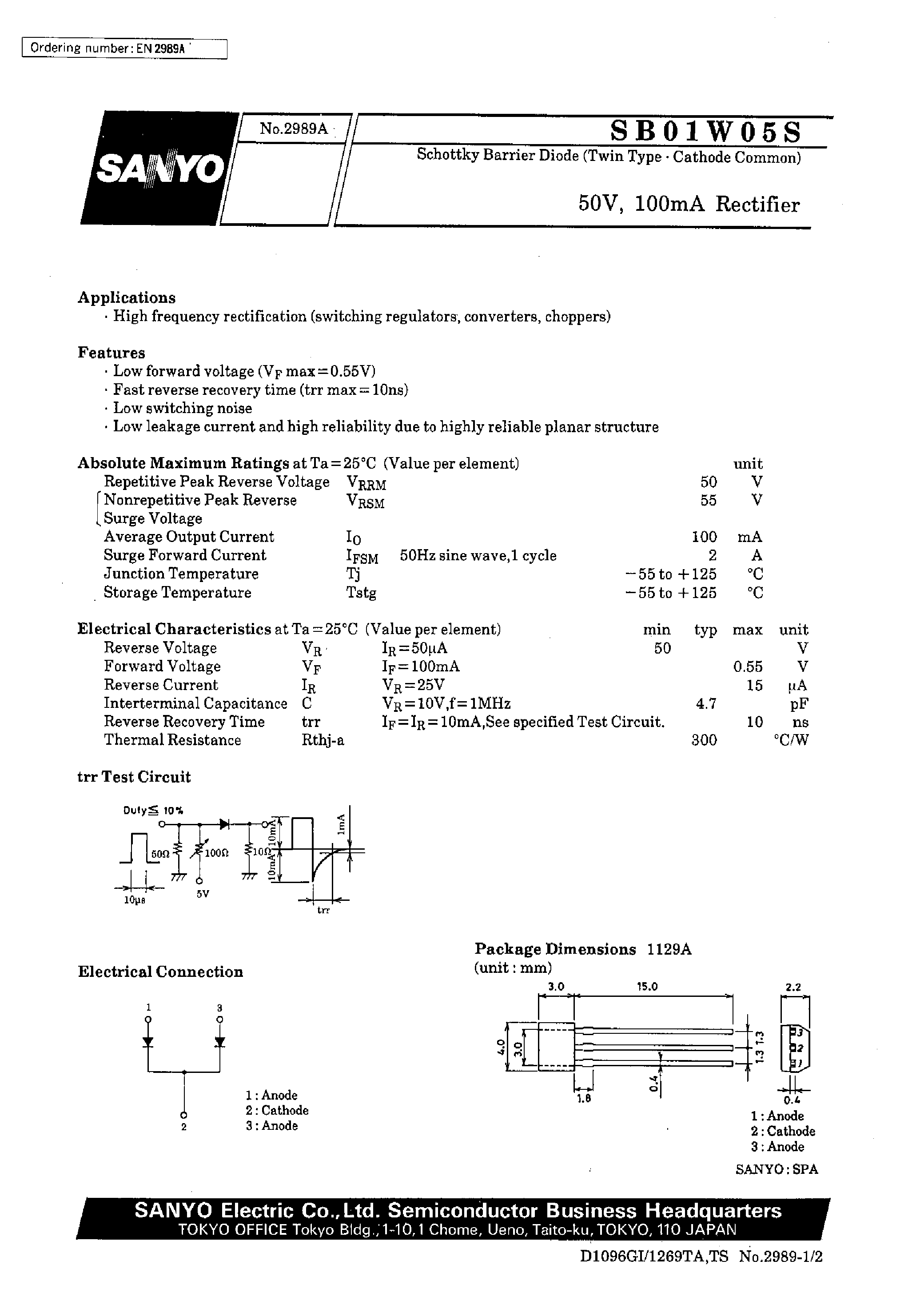 Datasheet SB01W05S - 50V/ 100mA Rectifier page 1