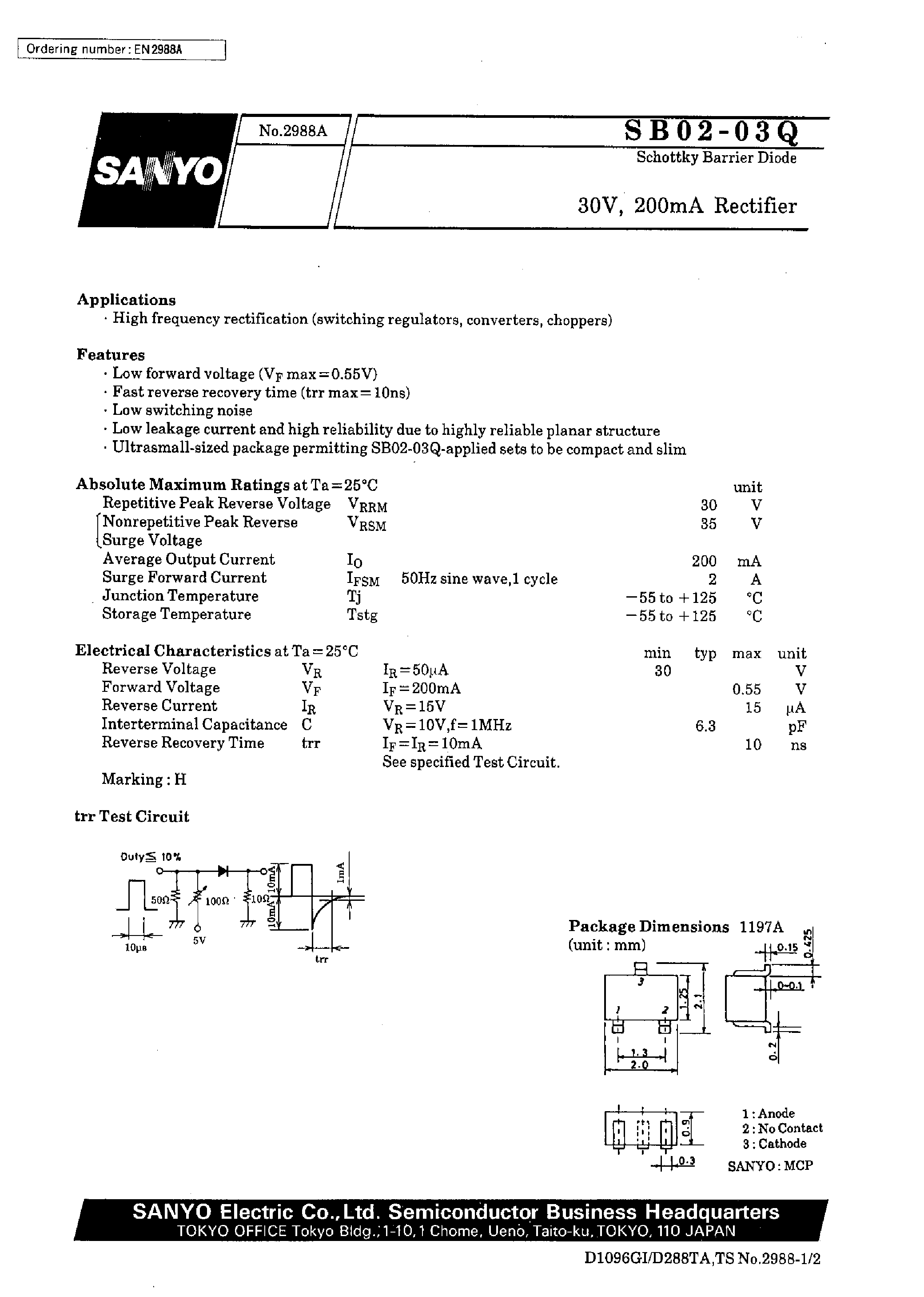 Datasheet SB02-03Q page 1 Datasheet SB02-03Q - 30V/ 200mA Rectifier page 1