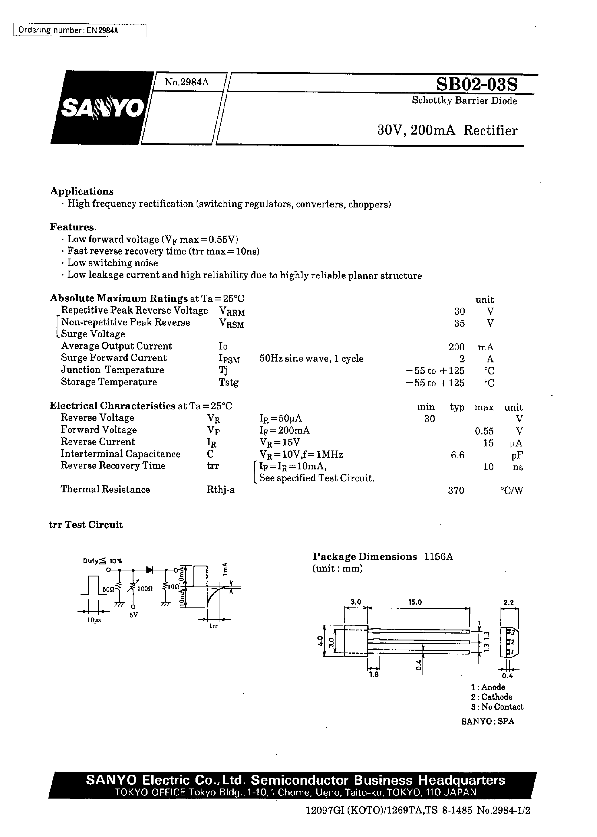 Datasheet SB02-03S page 1 Datasheet SB02-03S - 30V/ 200mA Rectifier page 1