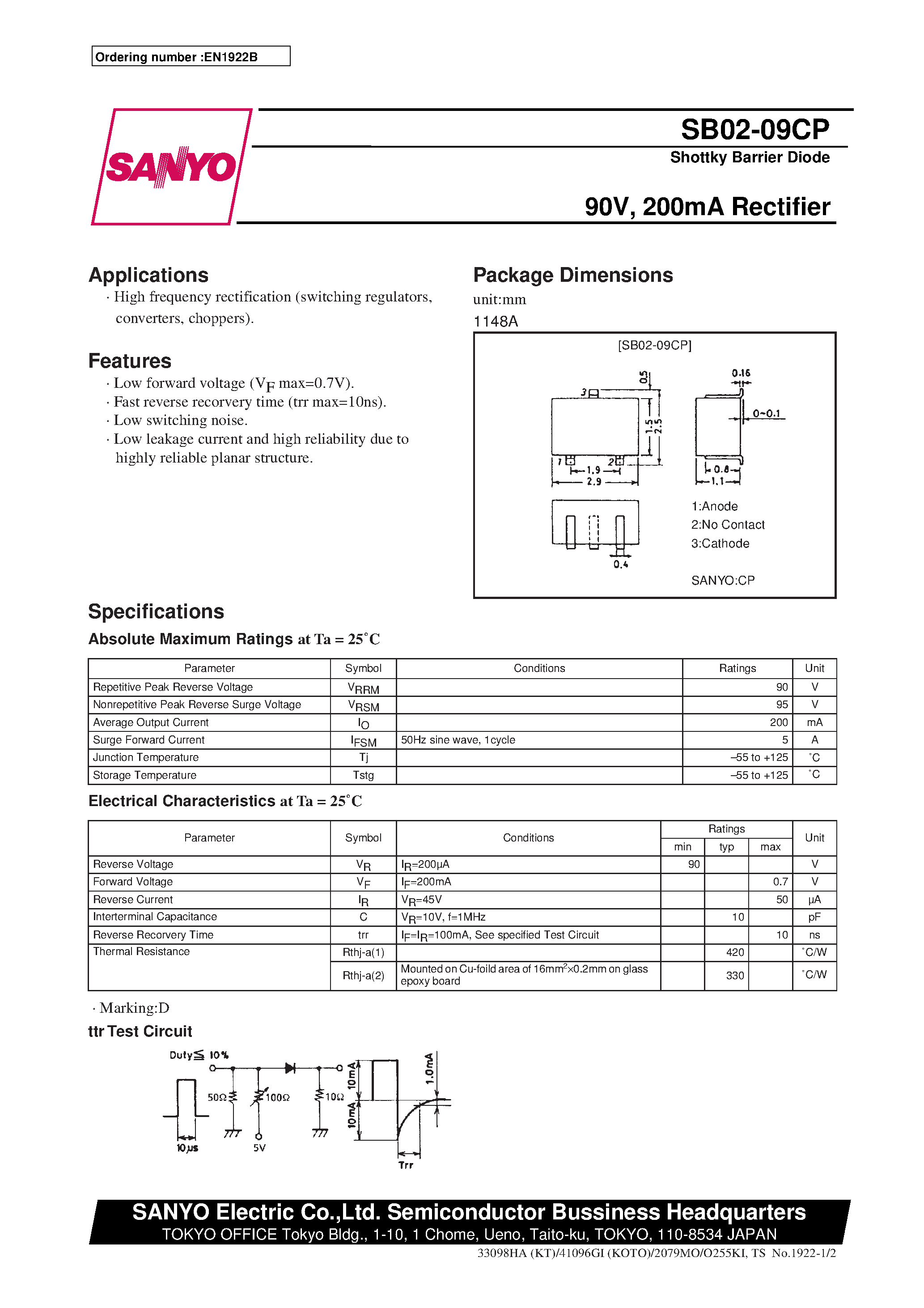 Datasheet SB02-09CP page 1 Datasheet SB02-09CP - 90V/ 200mA Rectifier page 1