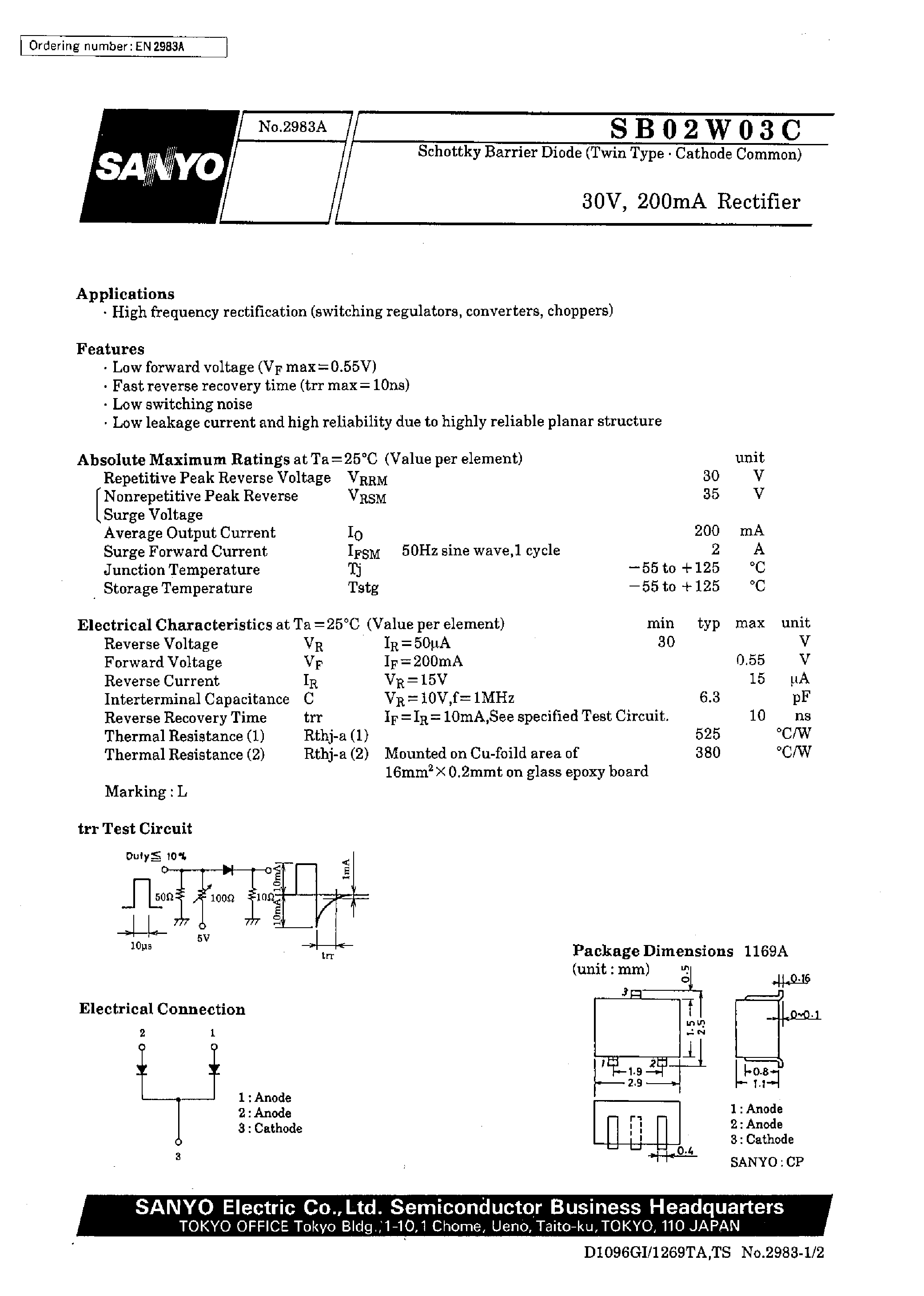 Datasheet SB02W03C page 1 Datasheet SB02W03C - 30V/ 200mA Rectifier page 1