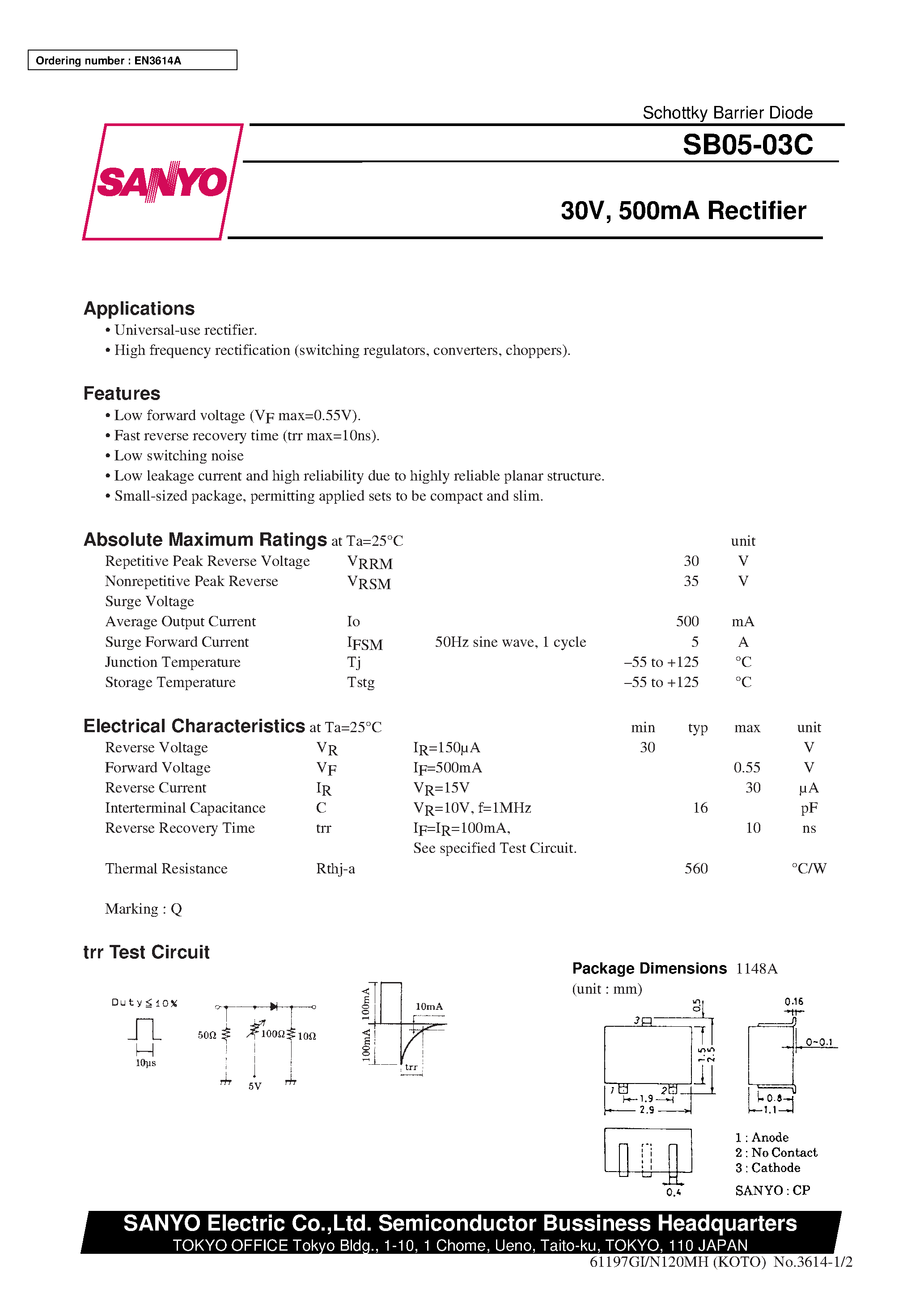 Datasheet SB05-03C page 1 Datasheet SB05-03C - 30V/ 500mA Rectifier page 1
