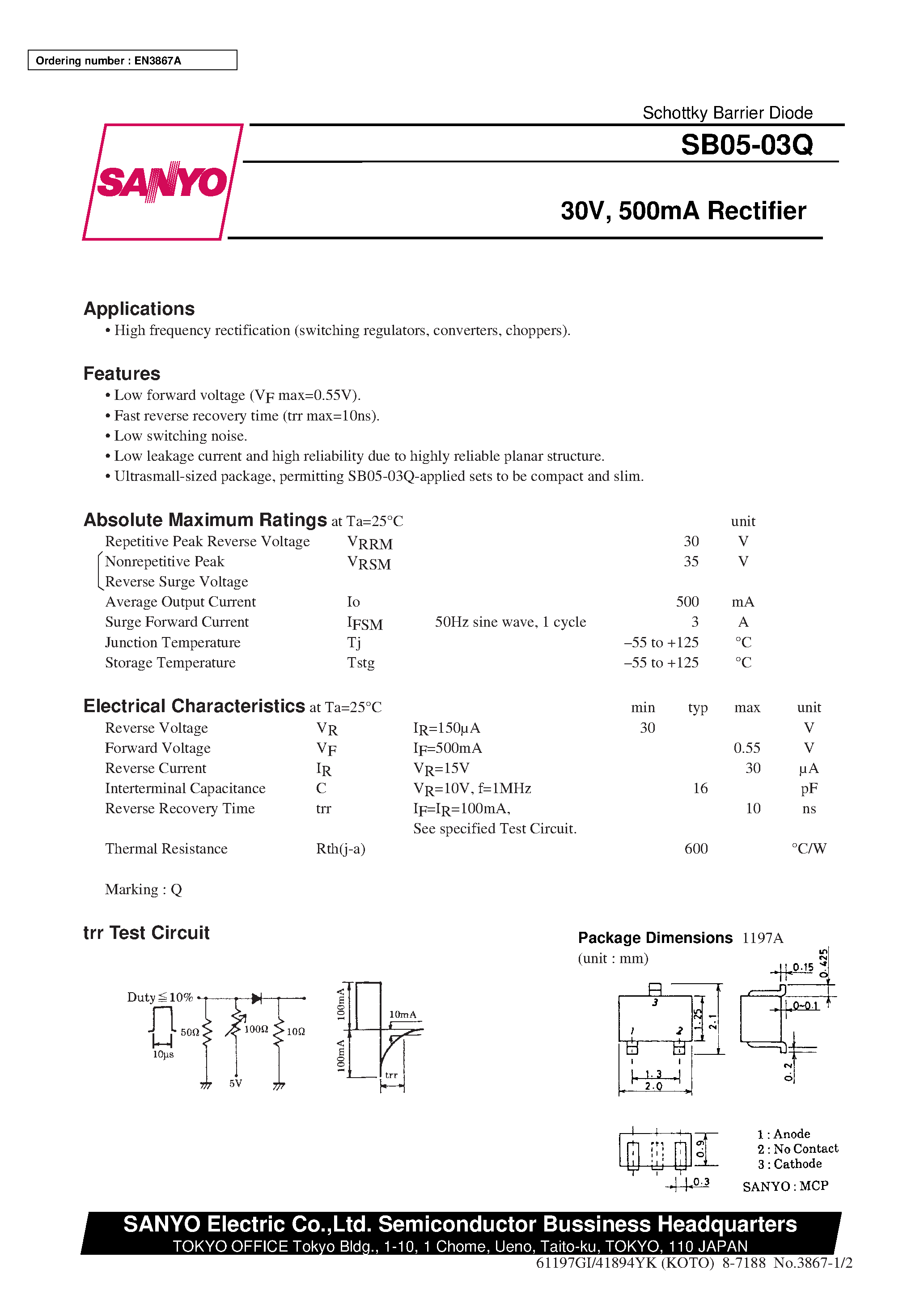 Datasheet SB05-03Q - 30V/ 500mA Rectifier page 1