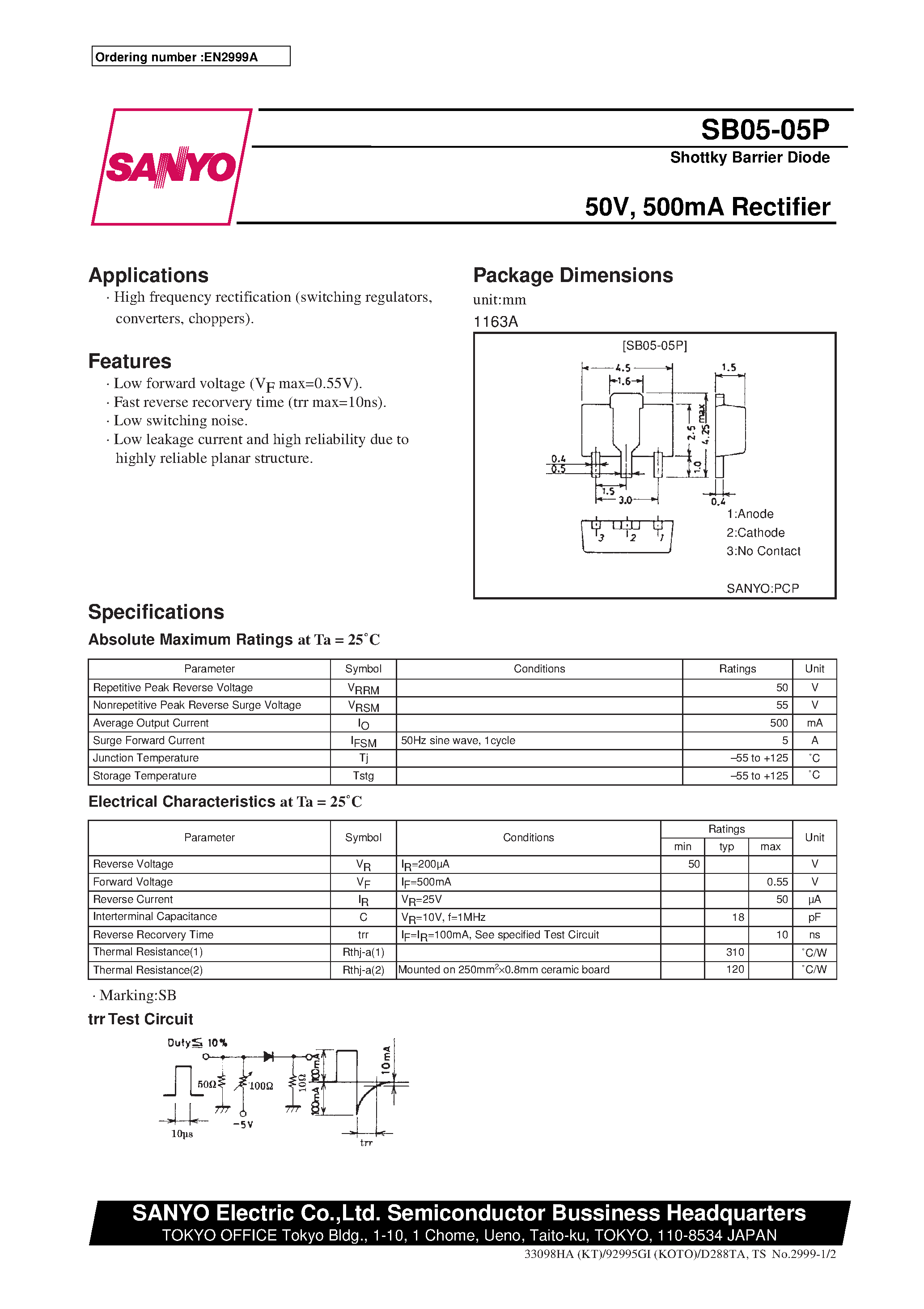 Datasheet SB05-05P - 50V/ 500mA Rectifier page 1