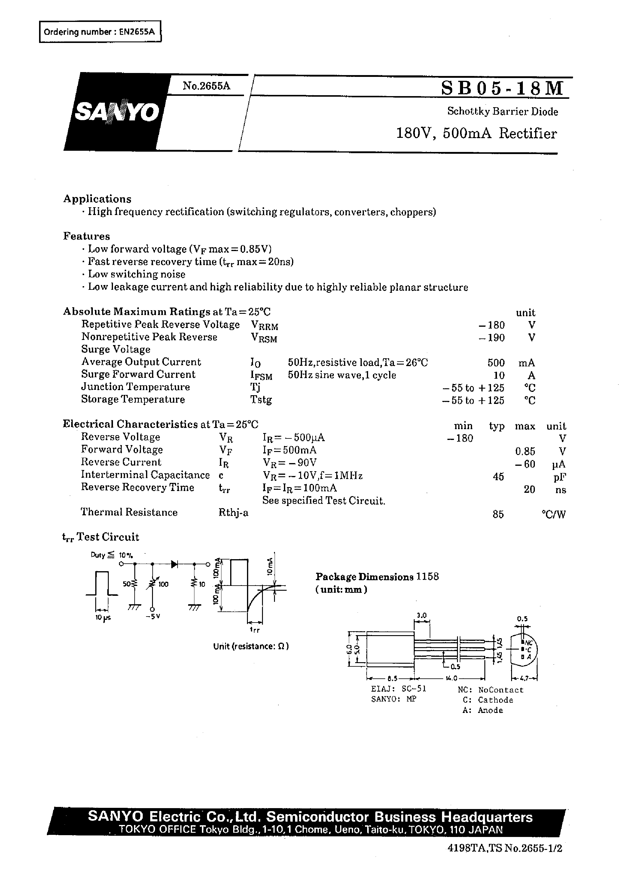 Datasheet SB05-18M page 1 Datasheet SB05-18M - 180V/ 500mA Rectifier page 1