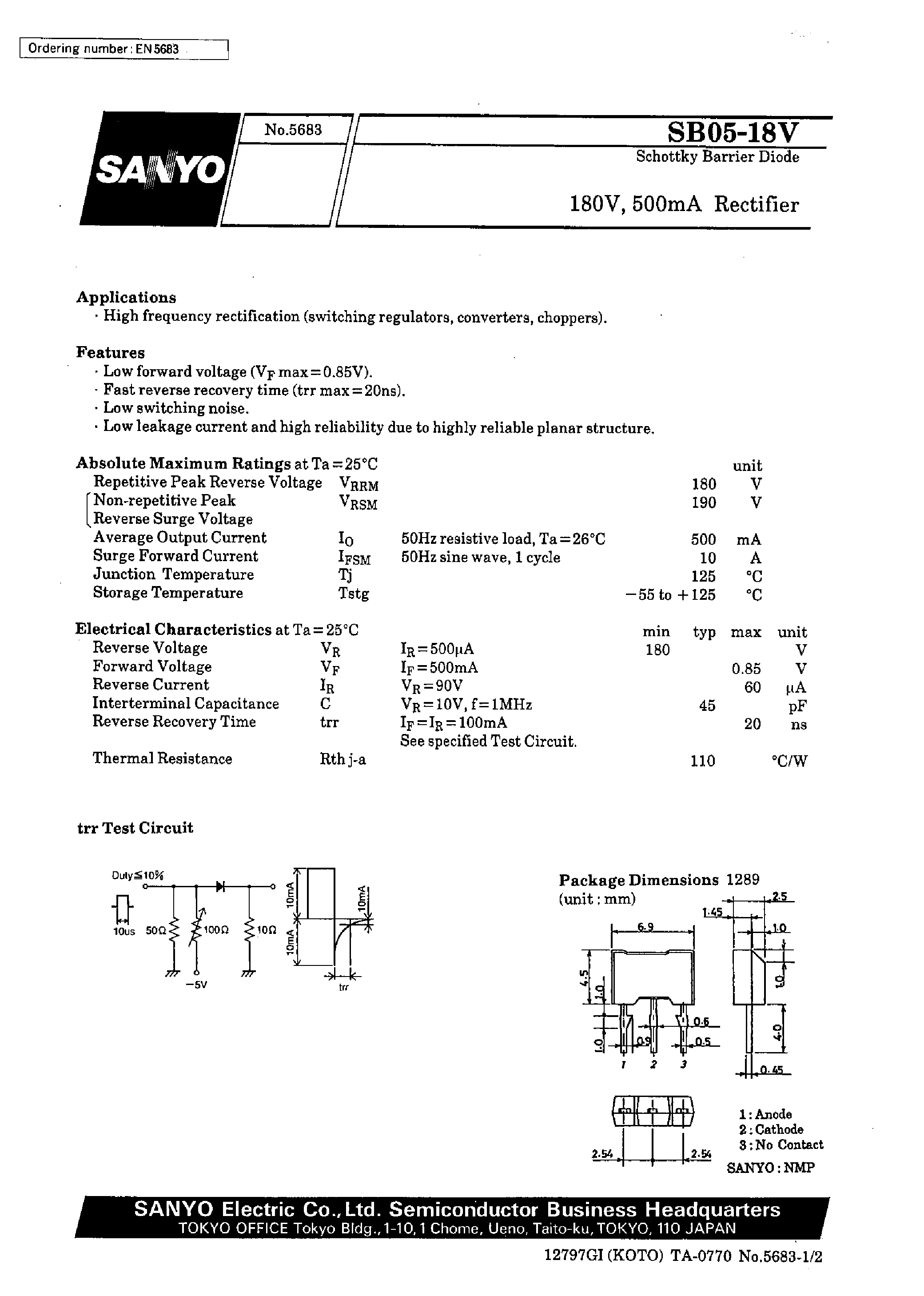 Datasheet SB05-18V page 1 Datasheet SB05-18V - 180V/ 500mA Rectifier page 1